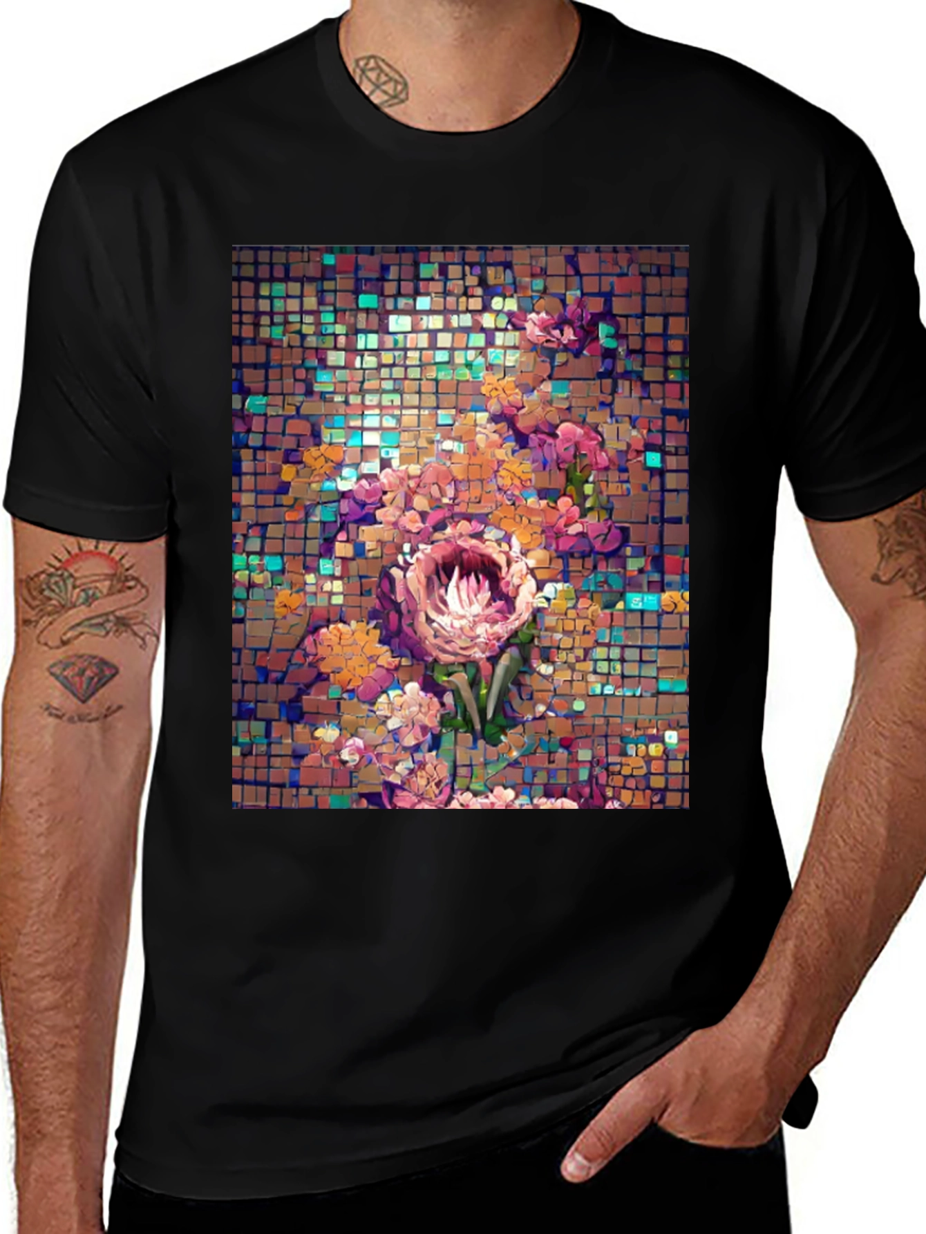 Floral Mosaic T-Shirt - Unique Artistic Design