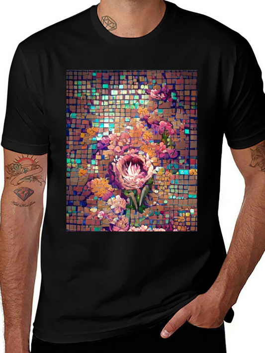 Floral Mosaic T-Shirt - Unique Artistic Design