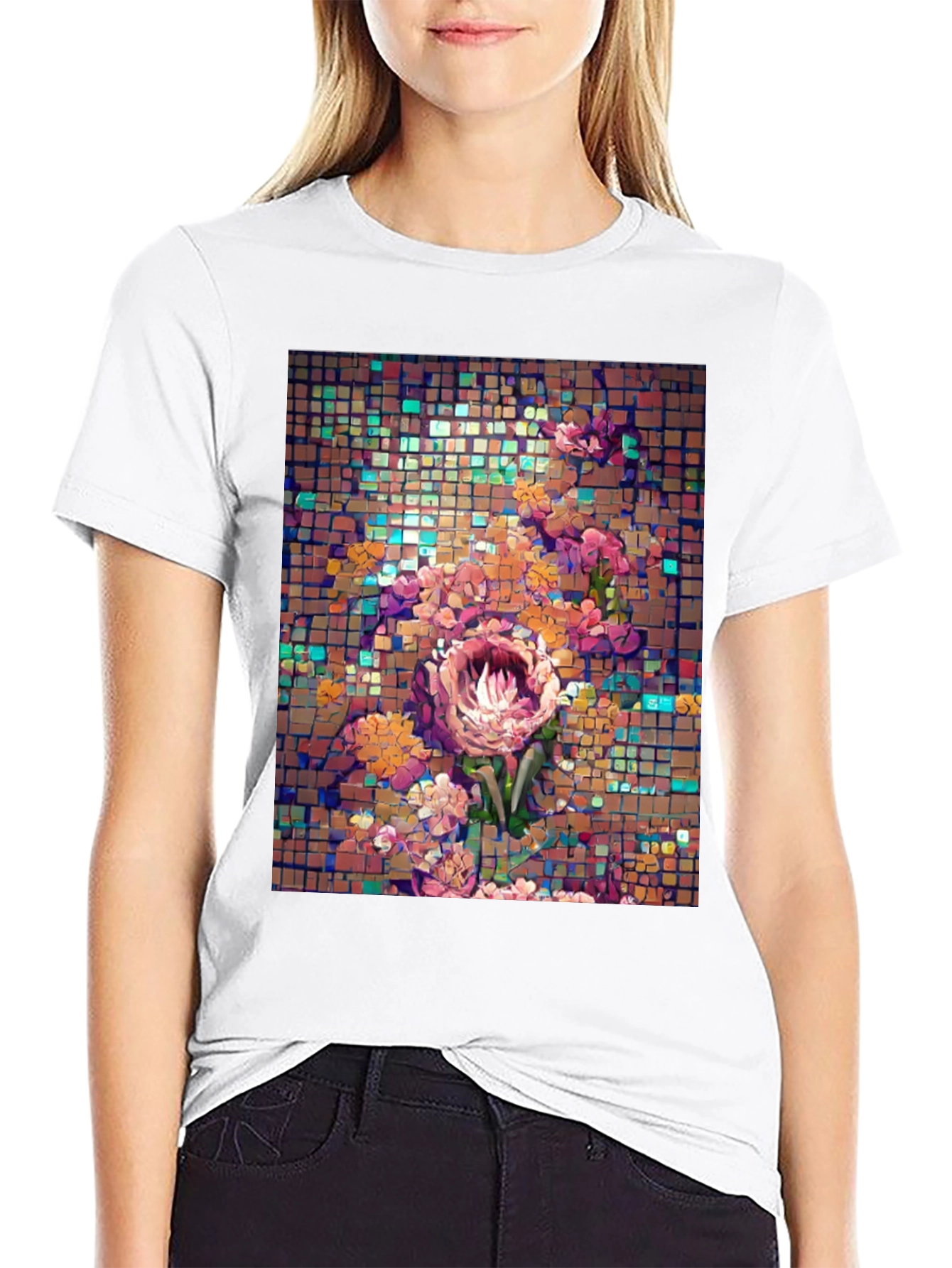 Floral Mosaic T-Shirt - Unique Artistic Design