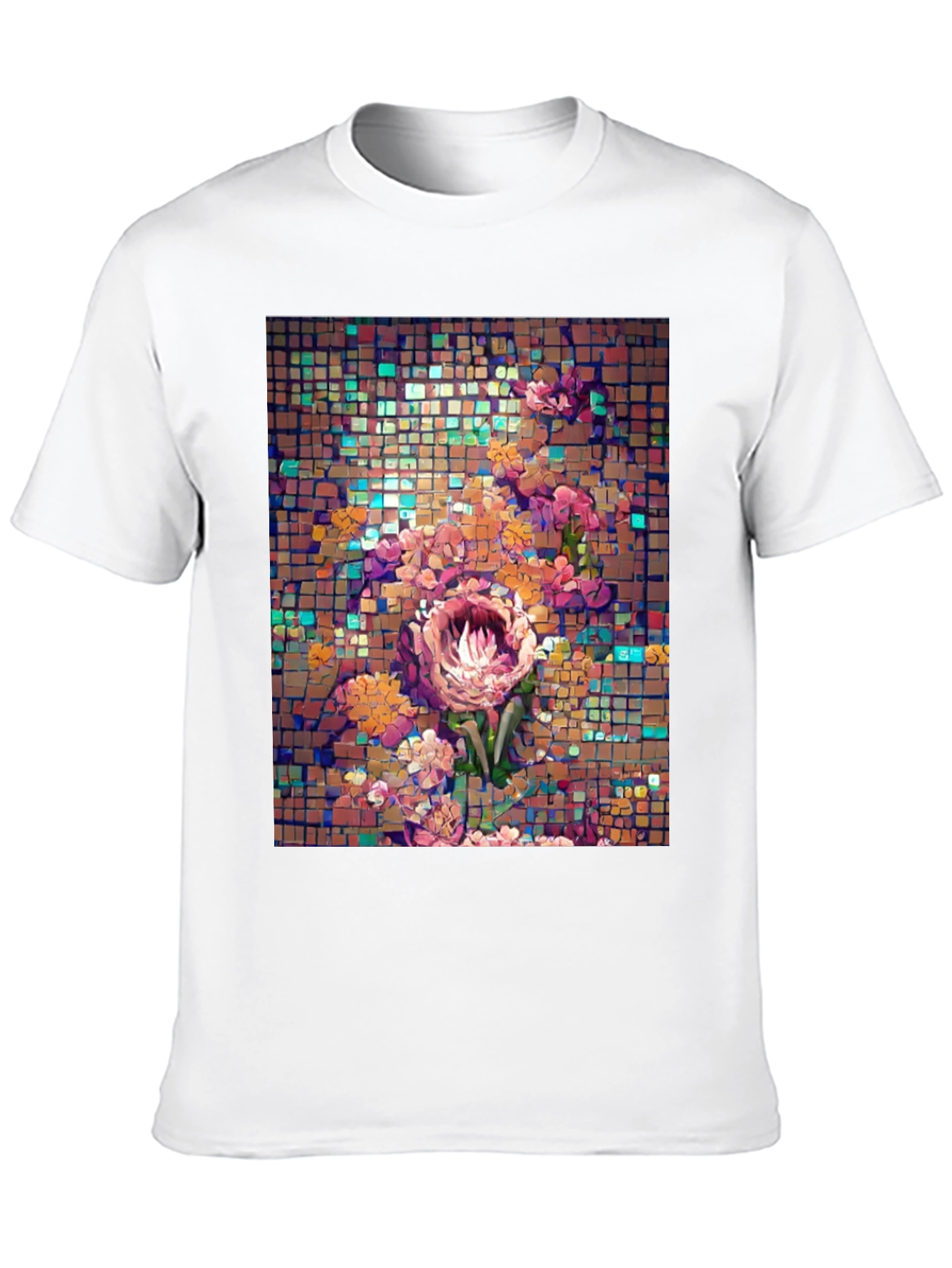 Floral Mosaic T-Shirt - Unique Artistic Design