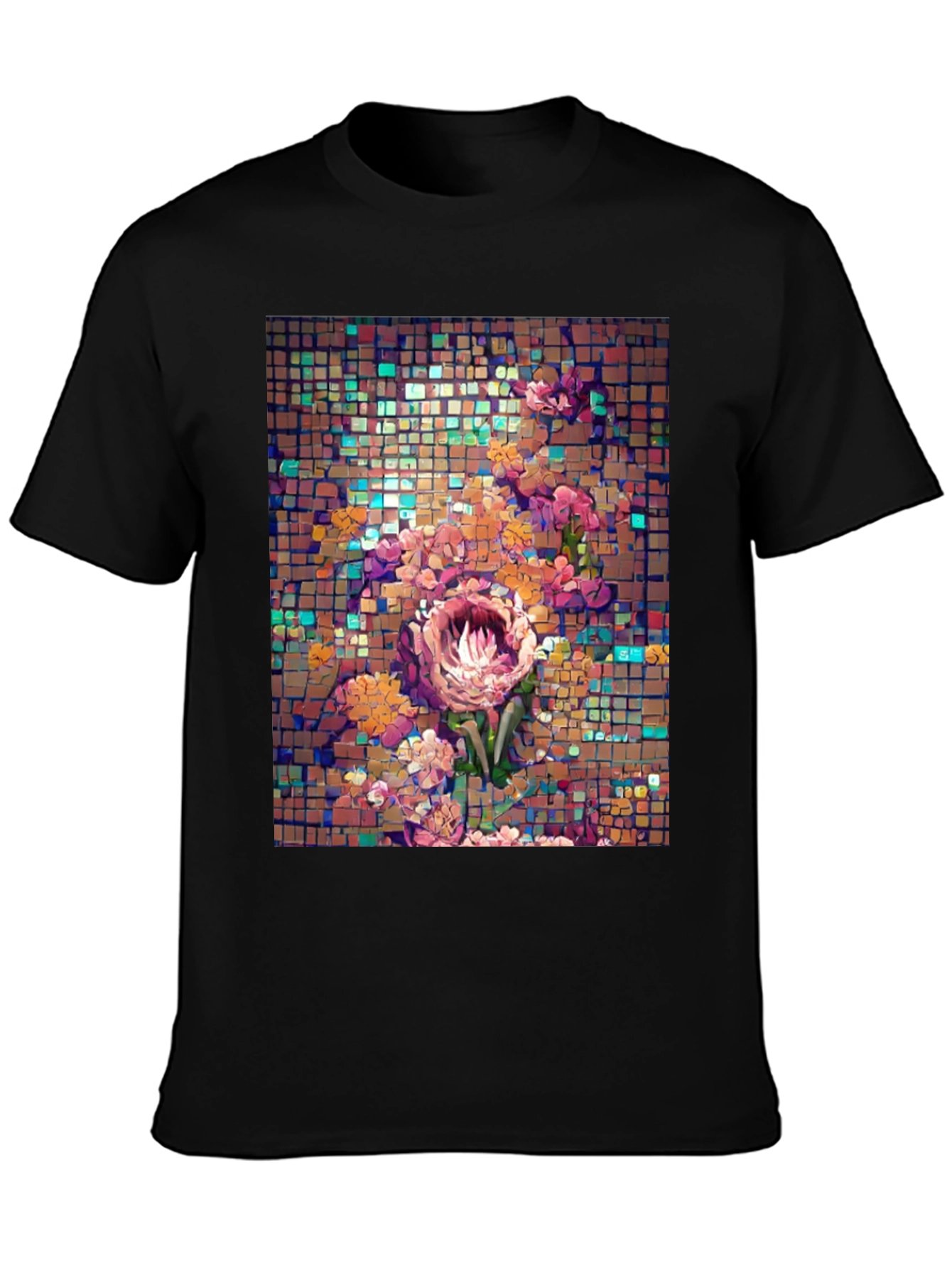 Floral Mosaic T-Shirt - Unique Artistic Design