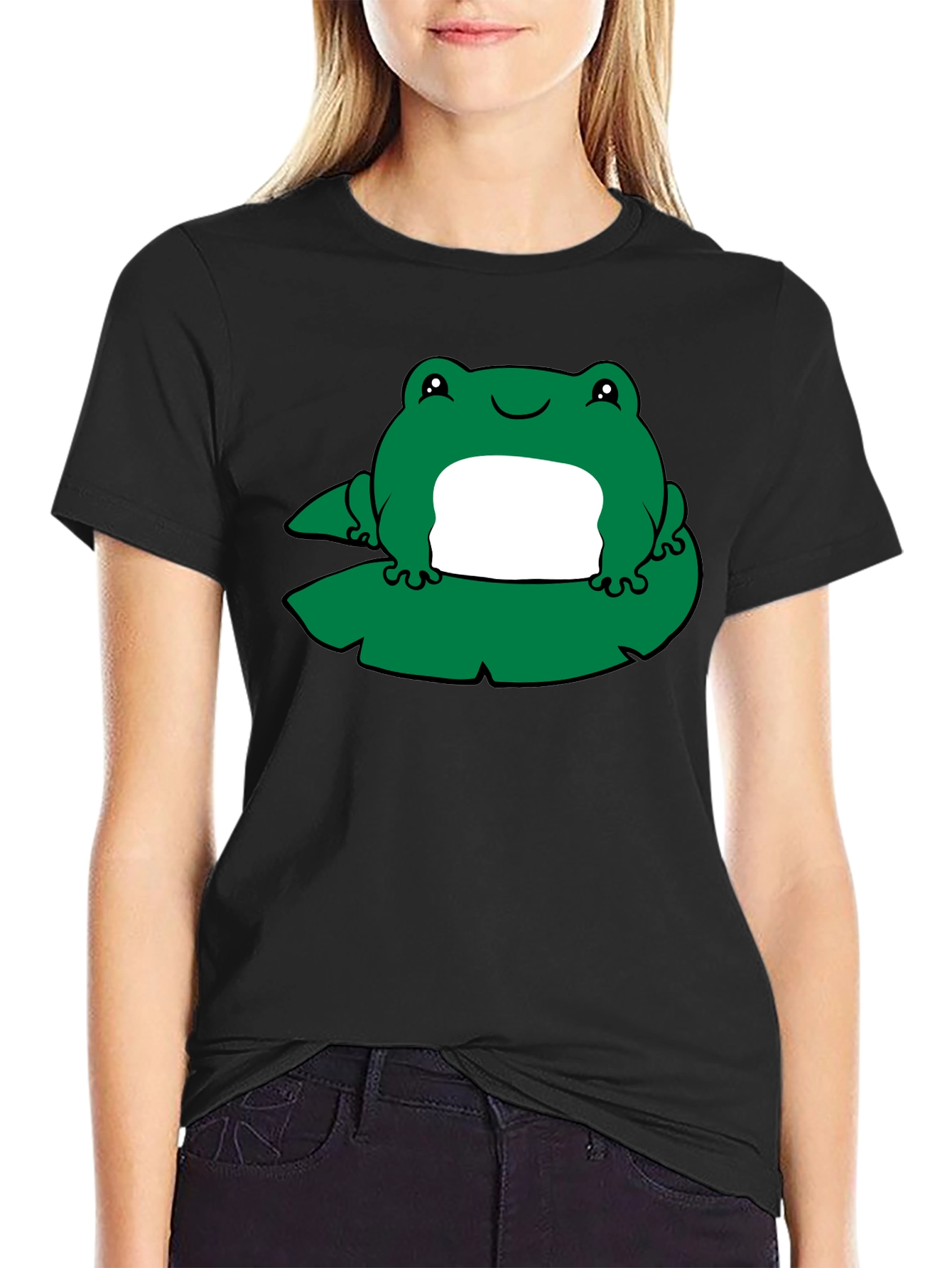 Frog on Lily Pad Graphic Tee - Black