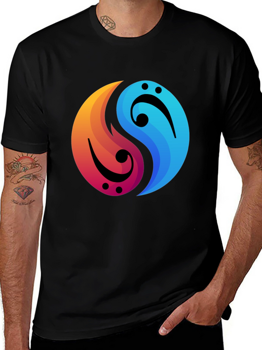 Yin Yang Music Note Graphic Tee - Black