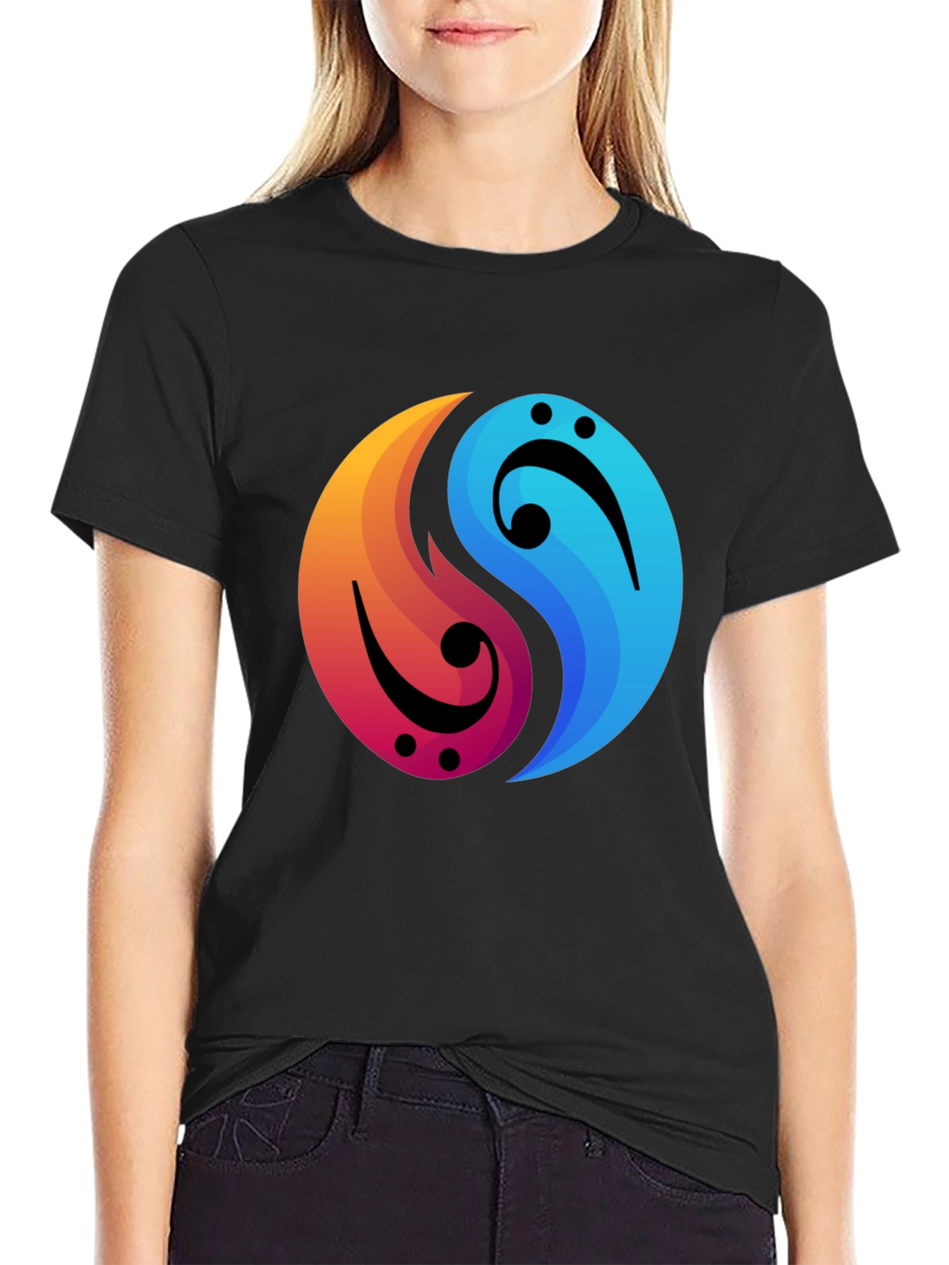 Yin Yang Music Note Graphic Tee - Black