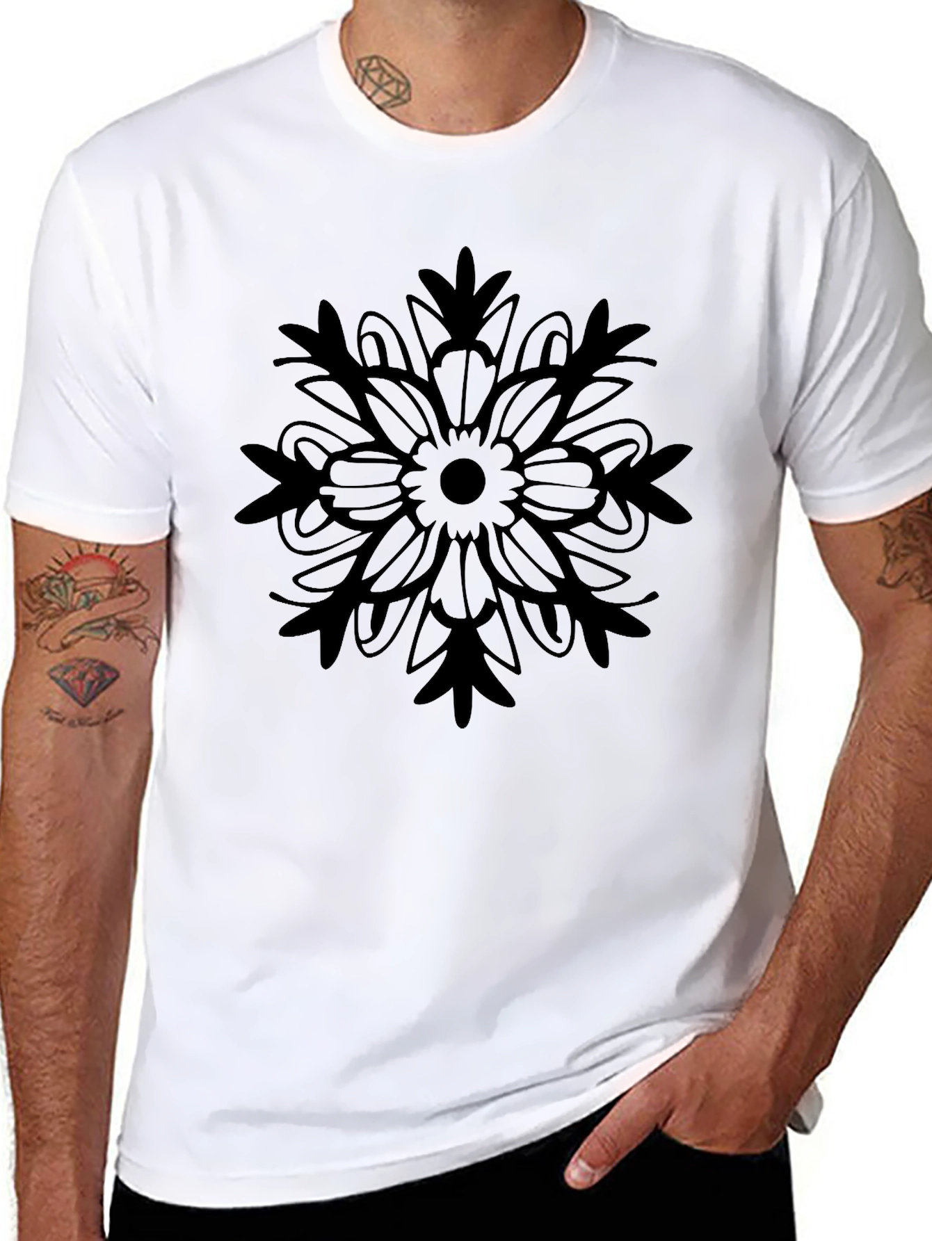 Black Tee with Floral Mandala Design