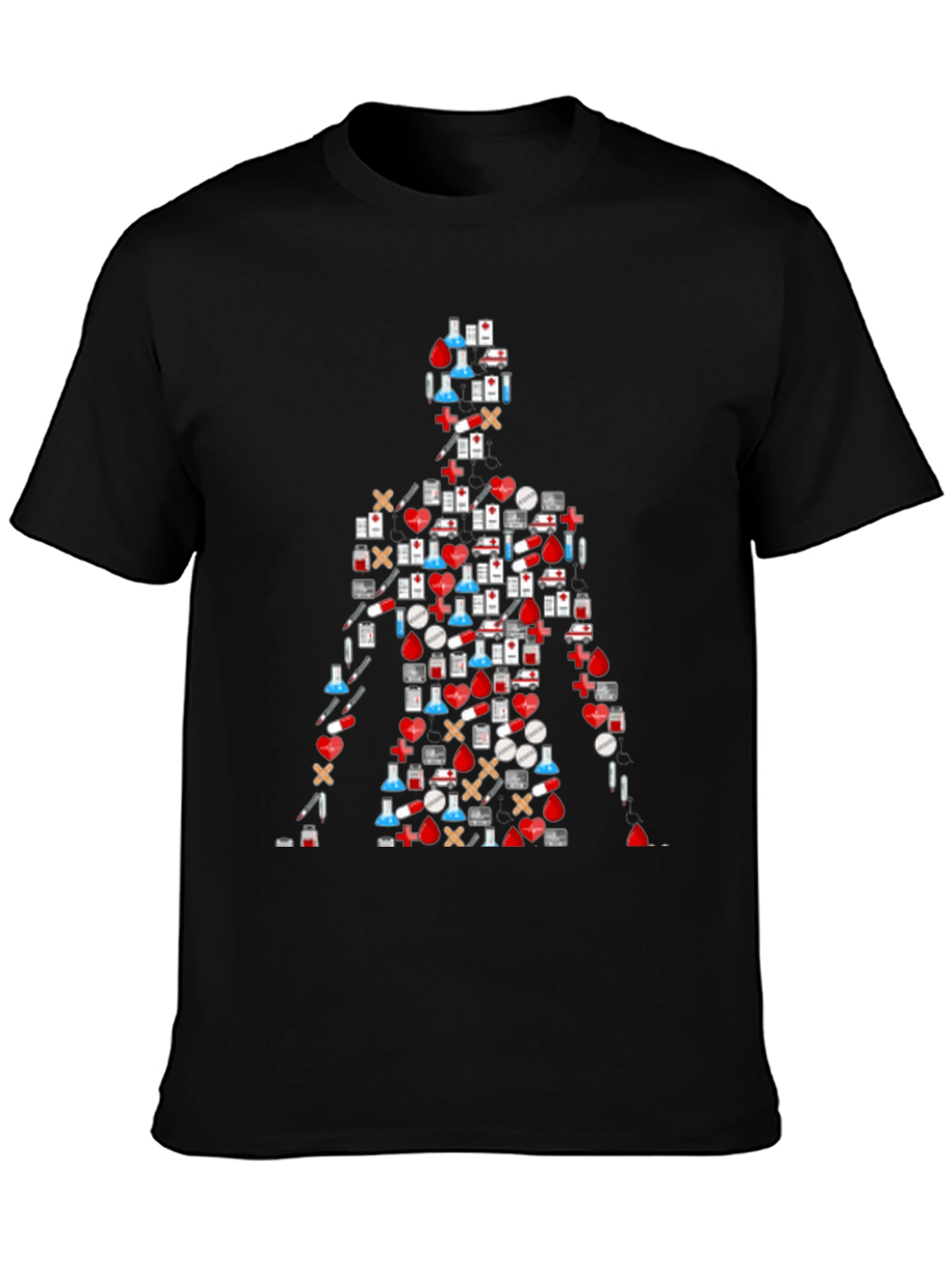Medical Symbol Graphic T-Shirt - Black Casual Tee