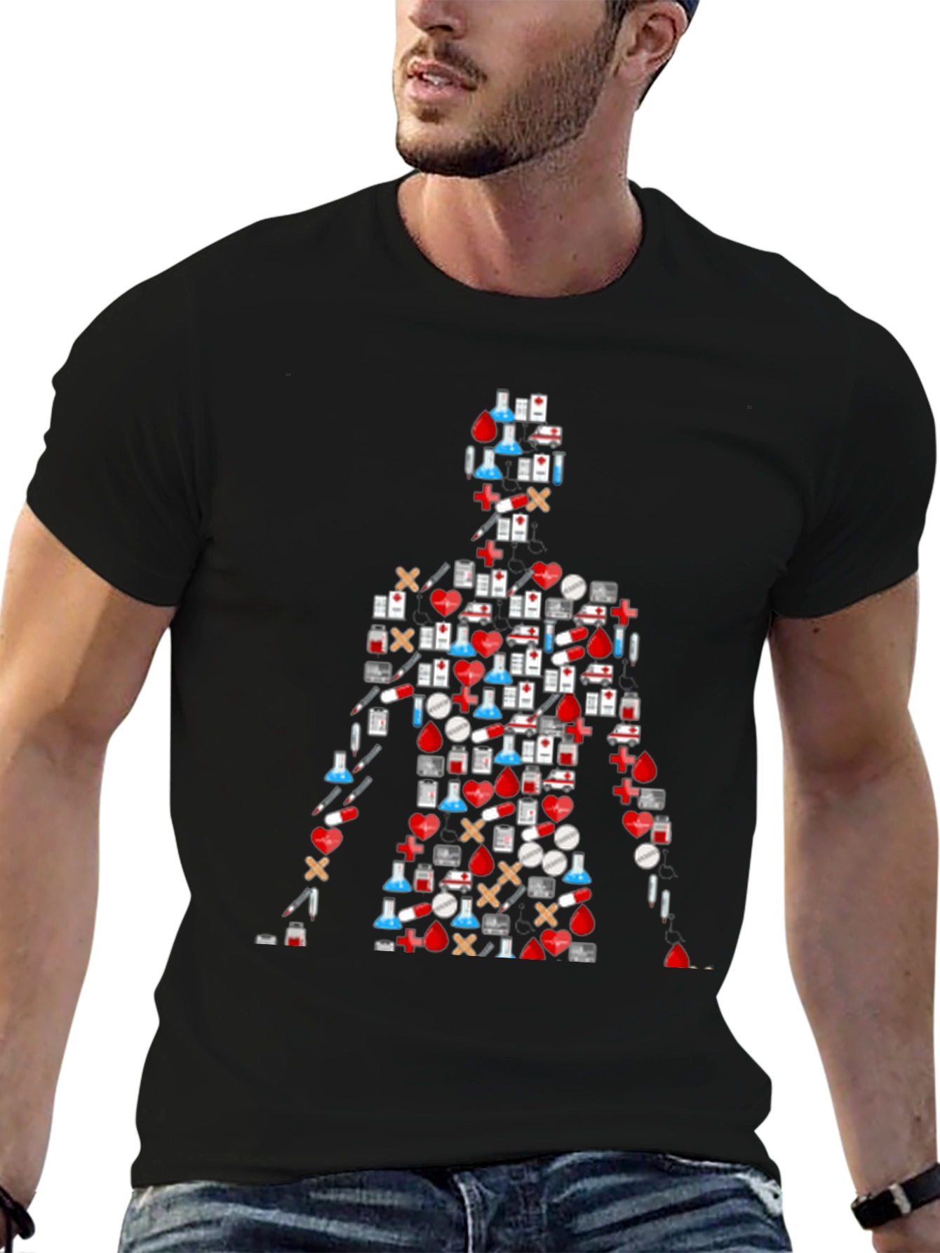 Medical Symbol Graphic T-Shirt - Black Casual Tee