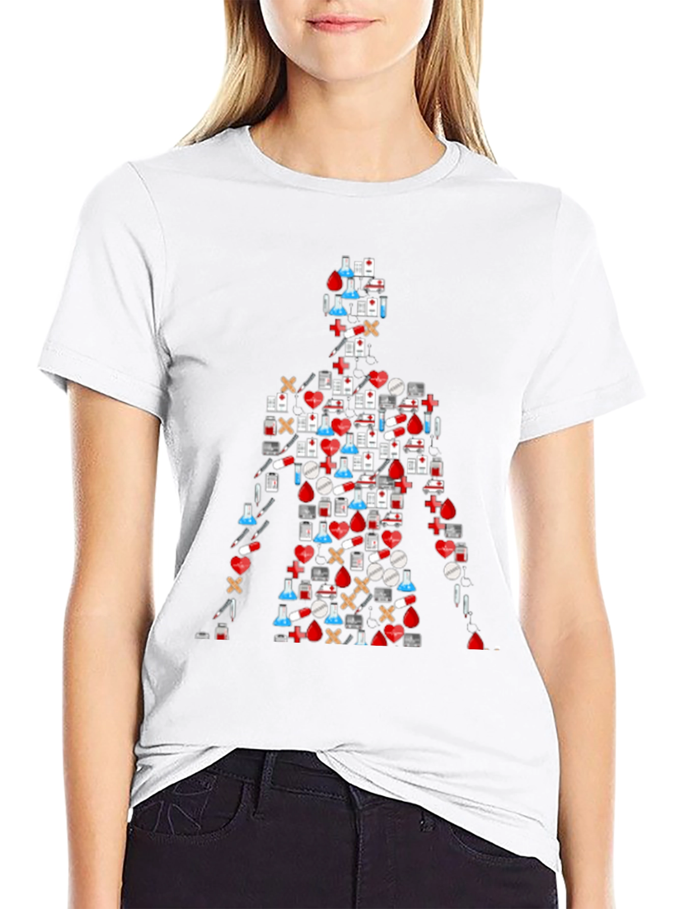 Medical Symbol Graphic T-Shirt - Black Casual Tee