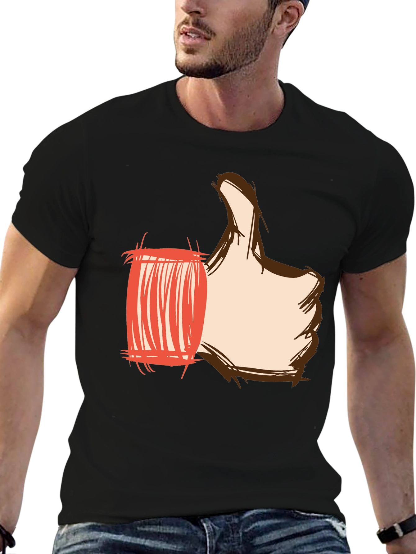 Thumbs Up Graphic Print Tee - Black