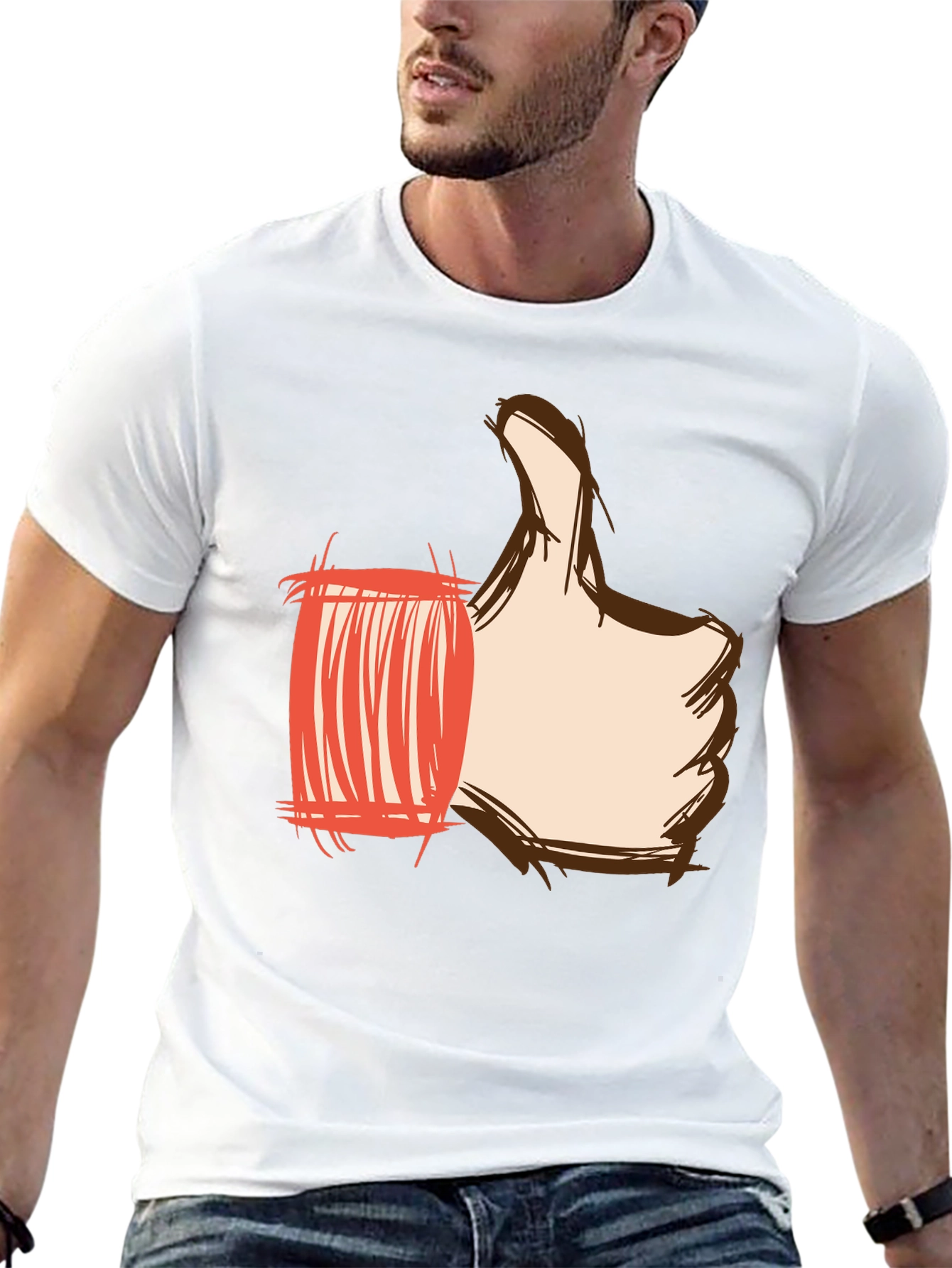 Thumbs Up Graphic Print Tee - Black