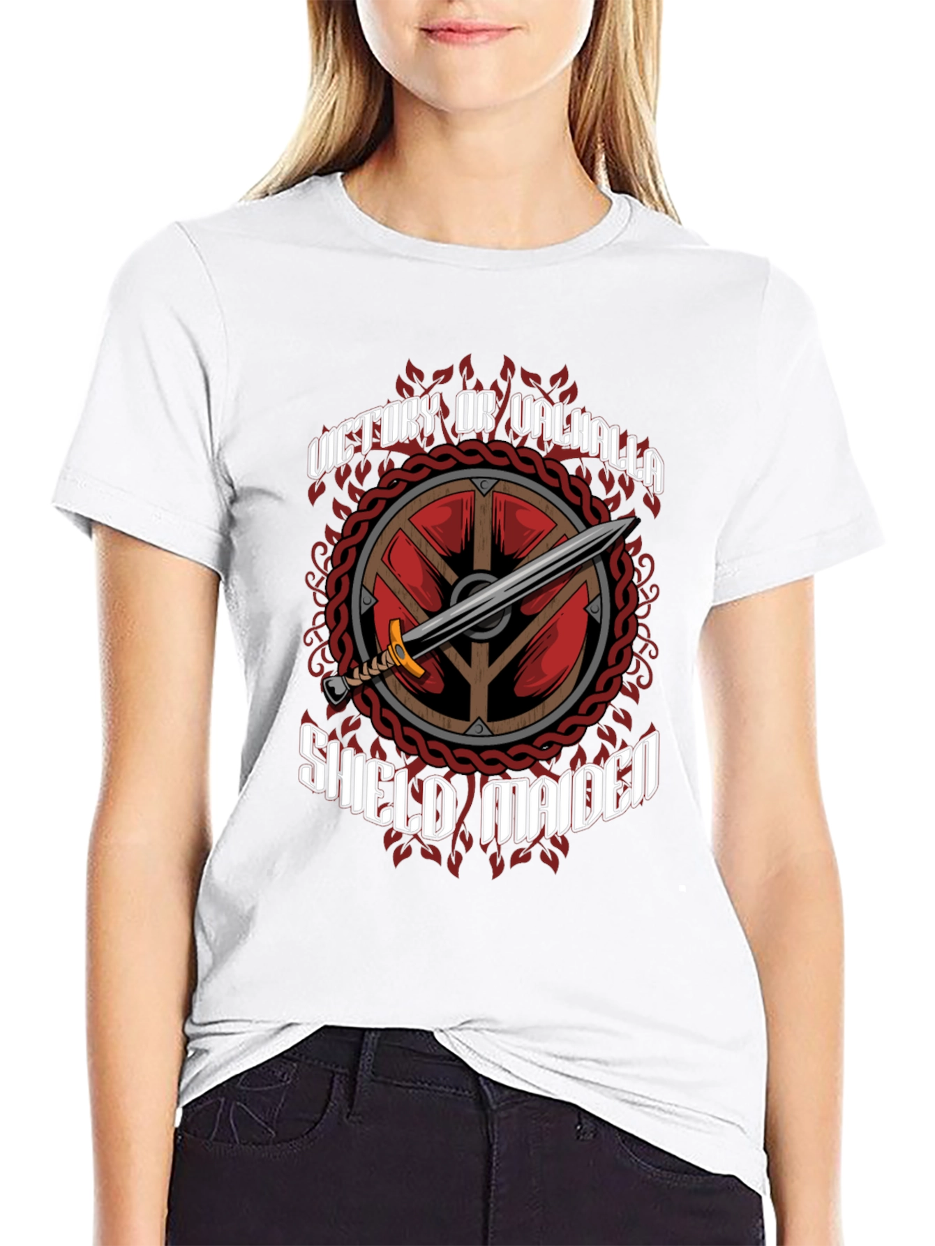 Victory or Valhalla Shield Maiden Viking T-Shirt