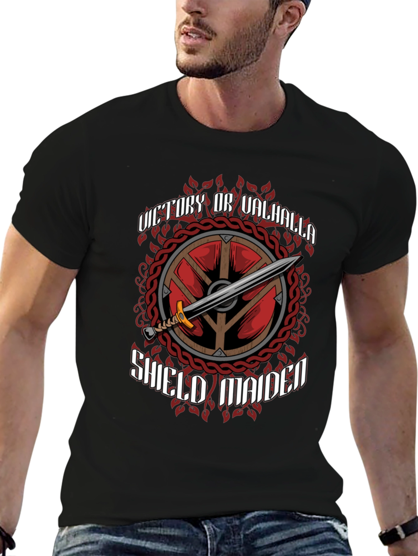 Victory or Valhalla Shield Maiden Viking T-Shirt