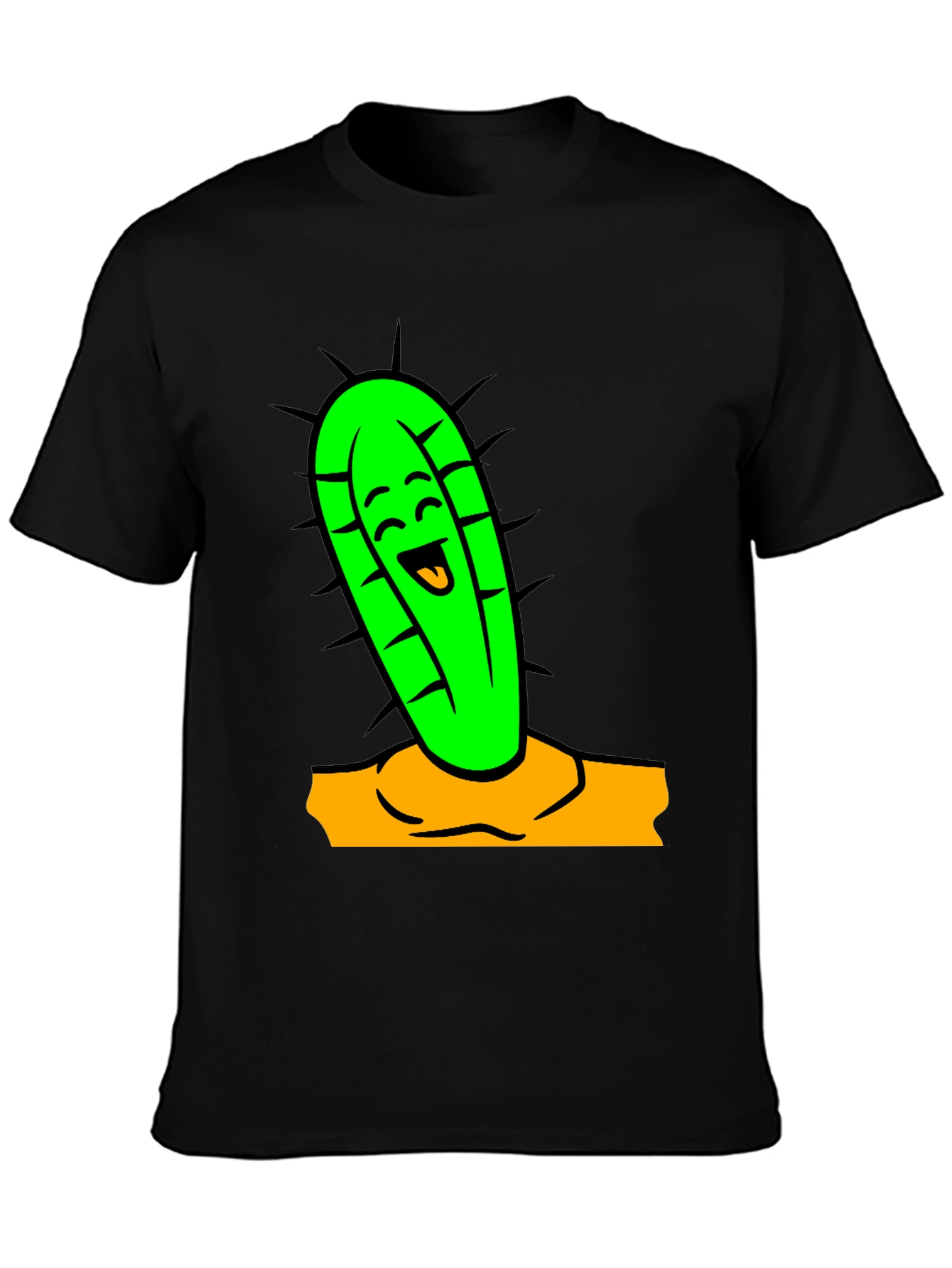 Funny Cactus Cartoon Graphic Tee - Black