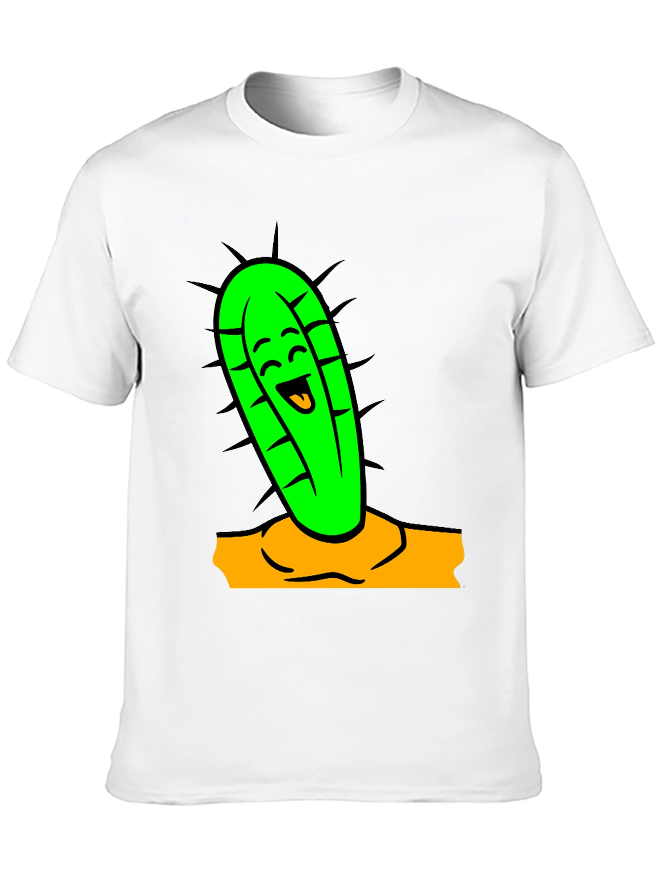 Funny Cactus Cartoon Graphic Tee - Black