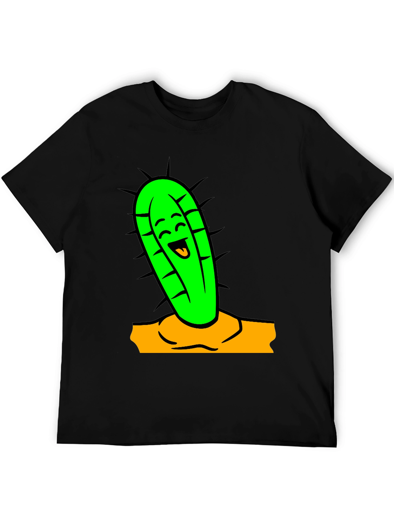 Funny Cactus Cartoon Graphic Tee - Black