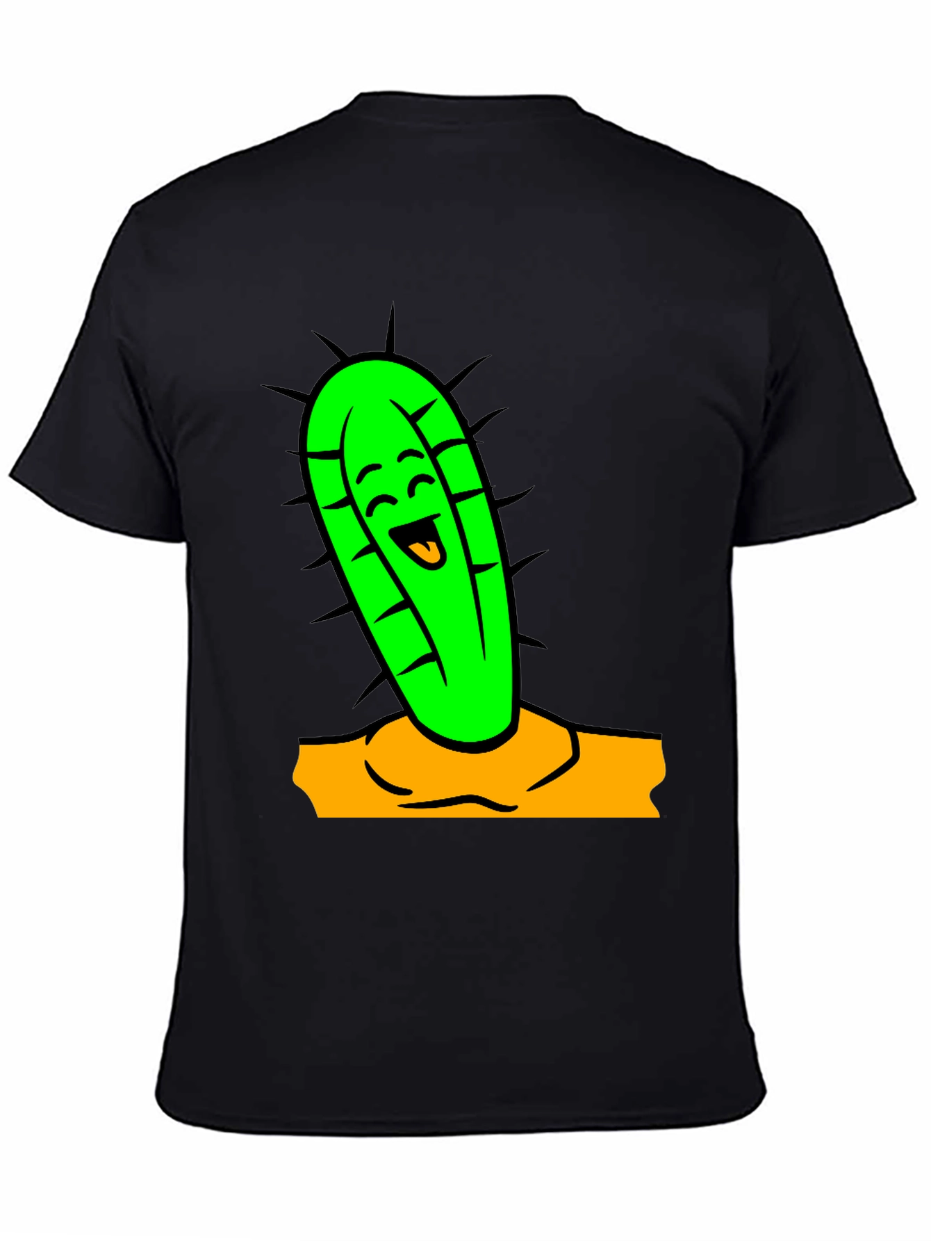 Funny Cactus Cartoon Graphic Tee - Black