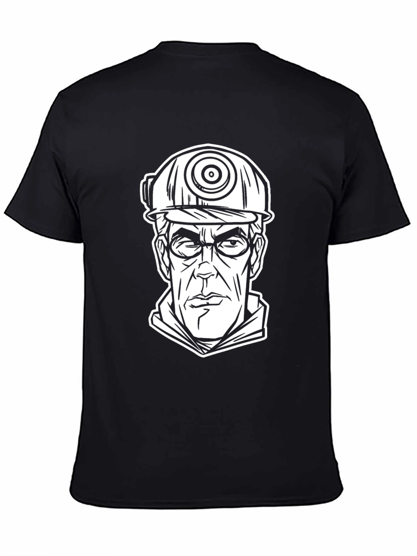 Cartoon Miner Graphic Tee - Black Cotton T-Shirt