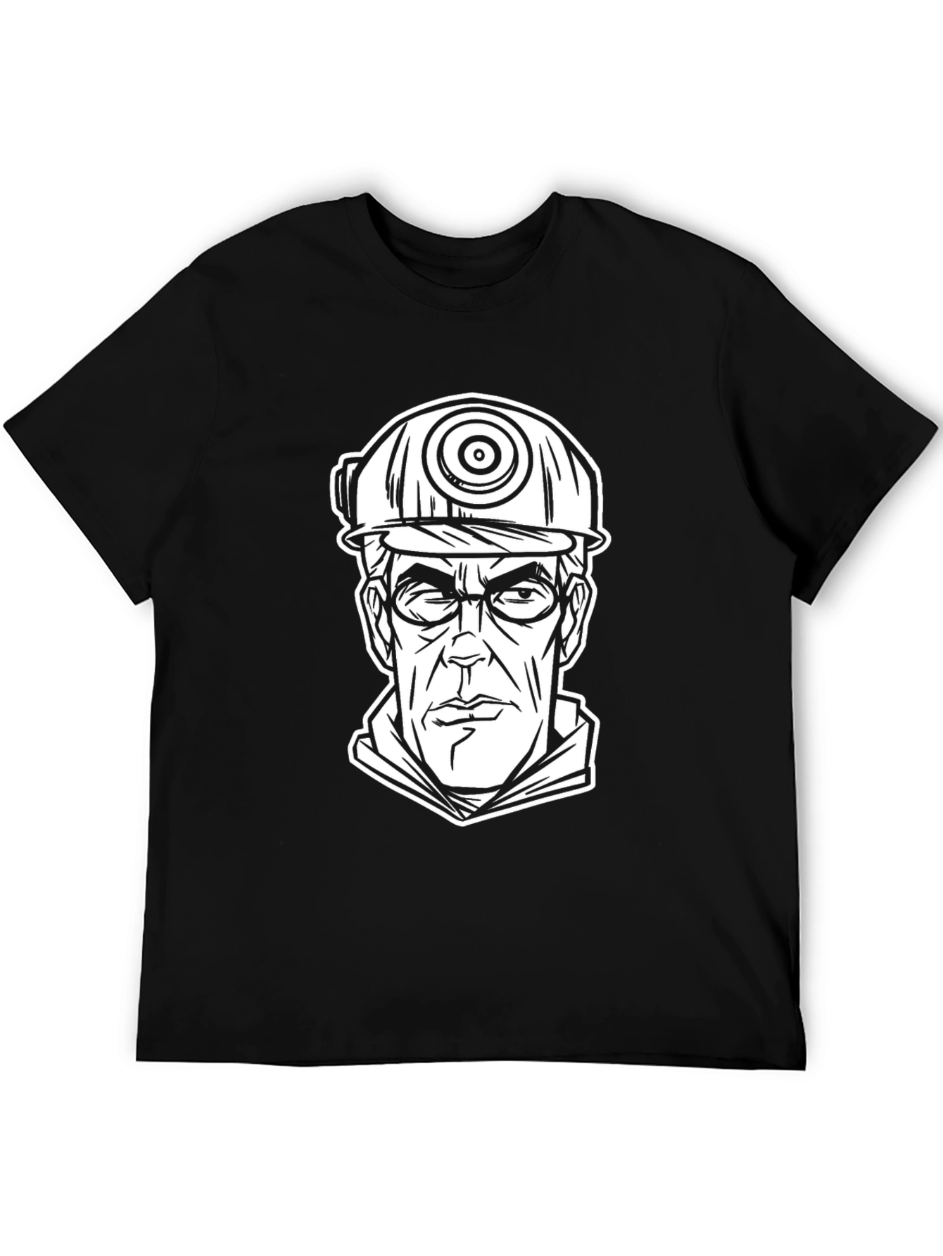 Cartoon Miner Graphic Tee - Black Cotton T-Shirt