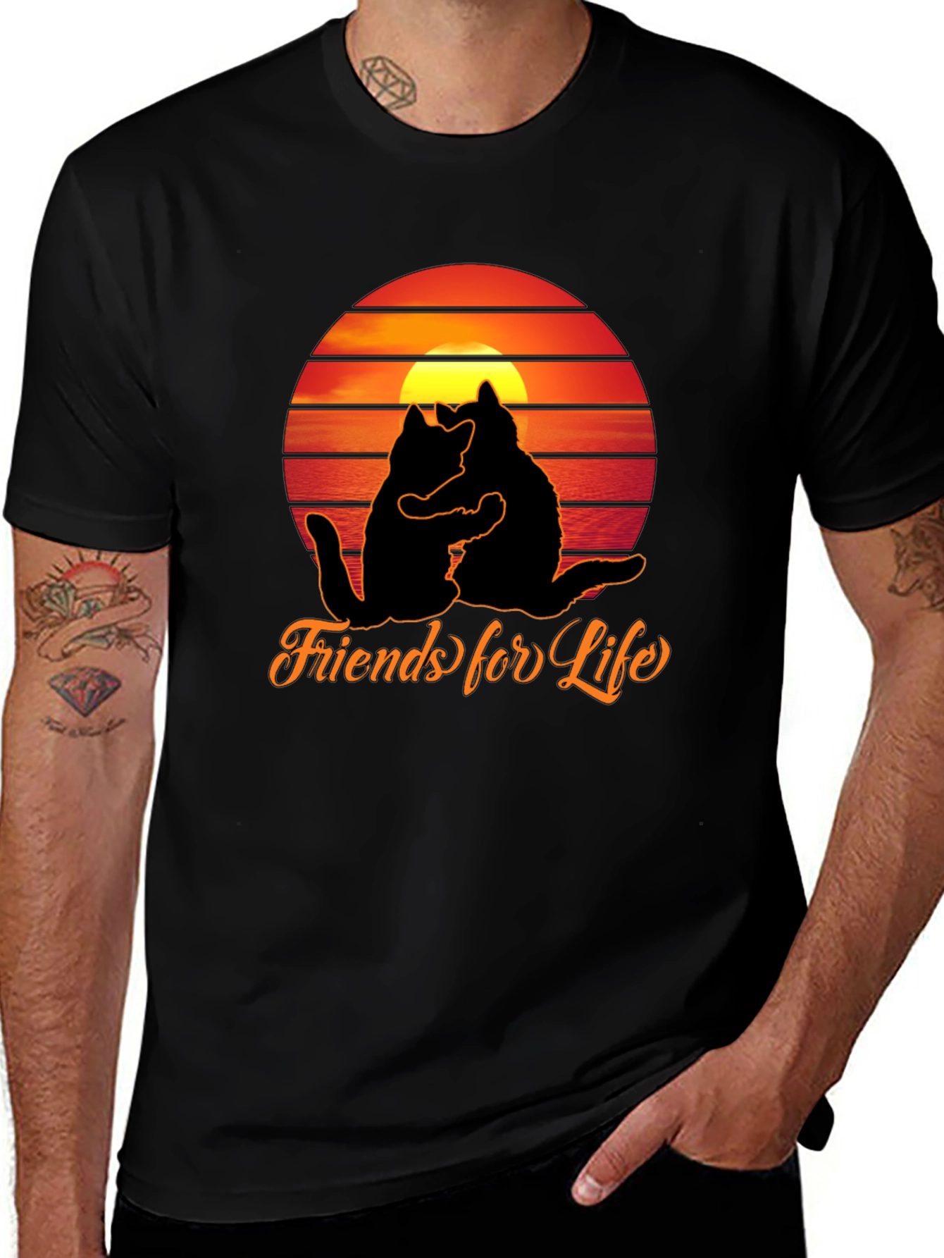 Friends For Life Cats Sunset Graphic T-Shirt