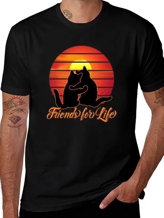Friends For Life Cats Sunset Graphic T-Shirt