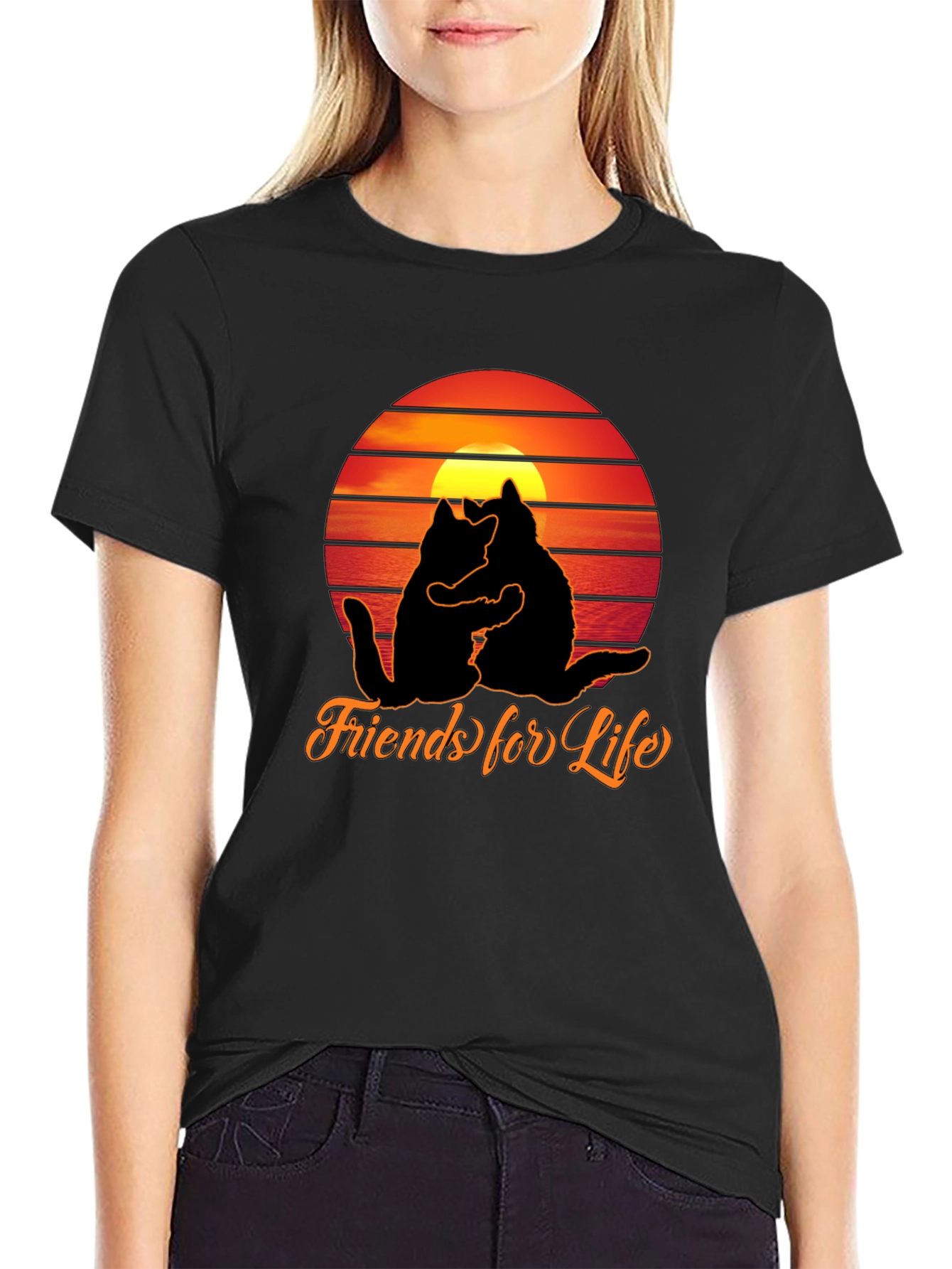 Friends For Life Cats Sunset Graphic T-Shirt