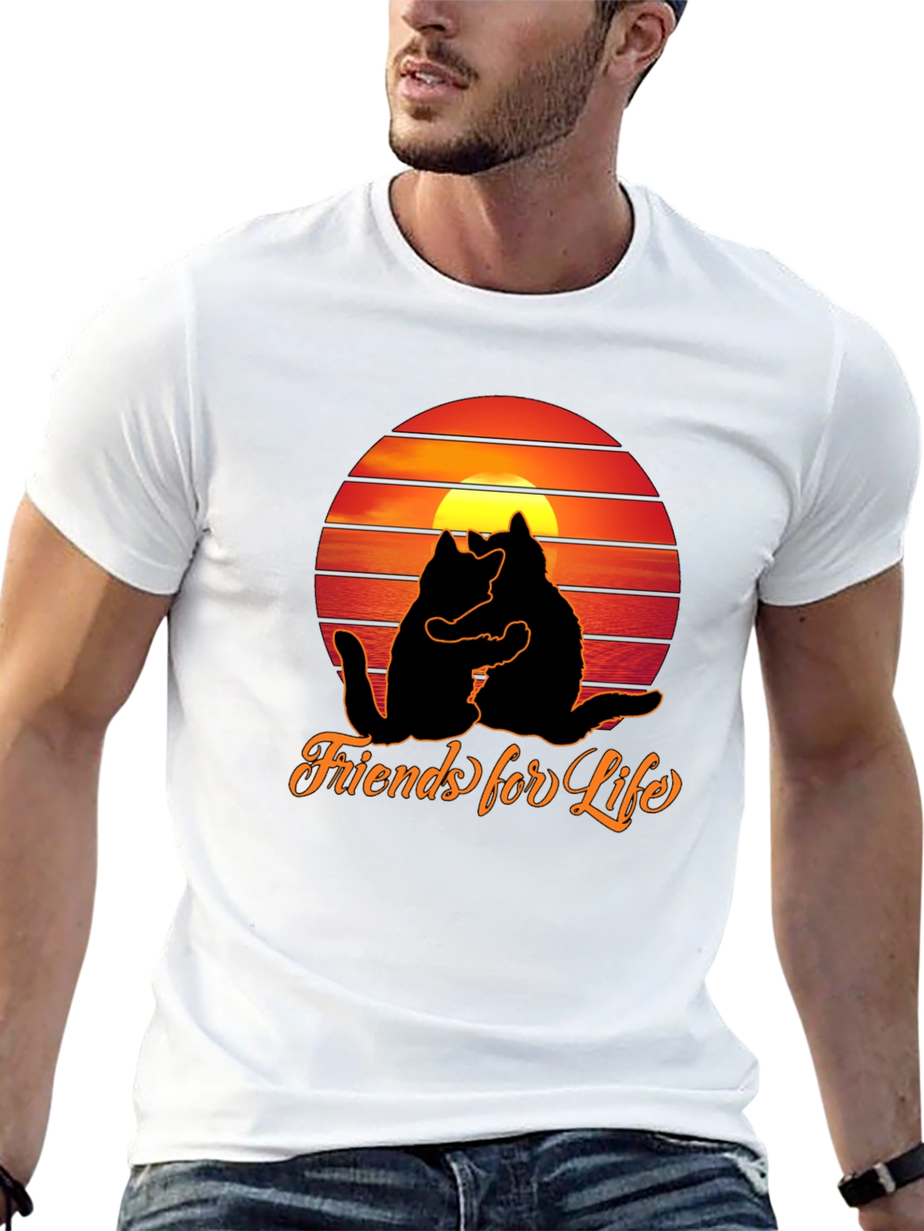 Friends For Life Cats Sunset Graphic T-Shirt