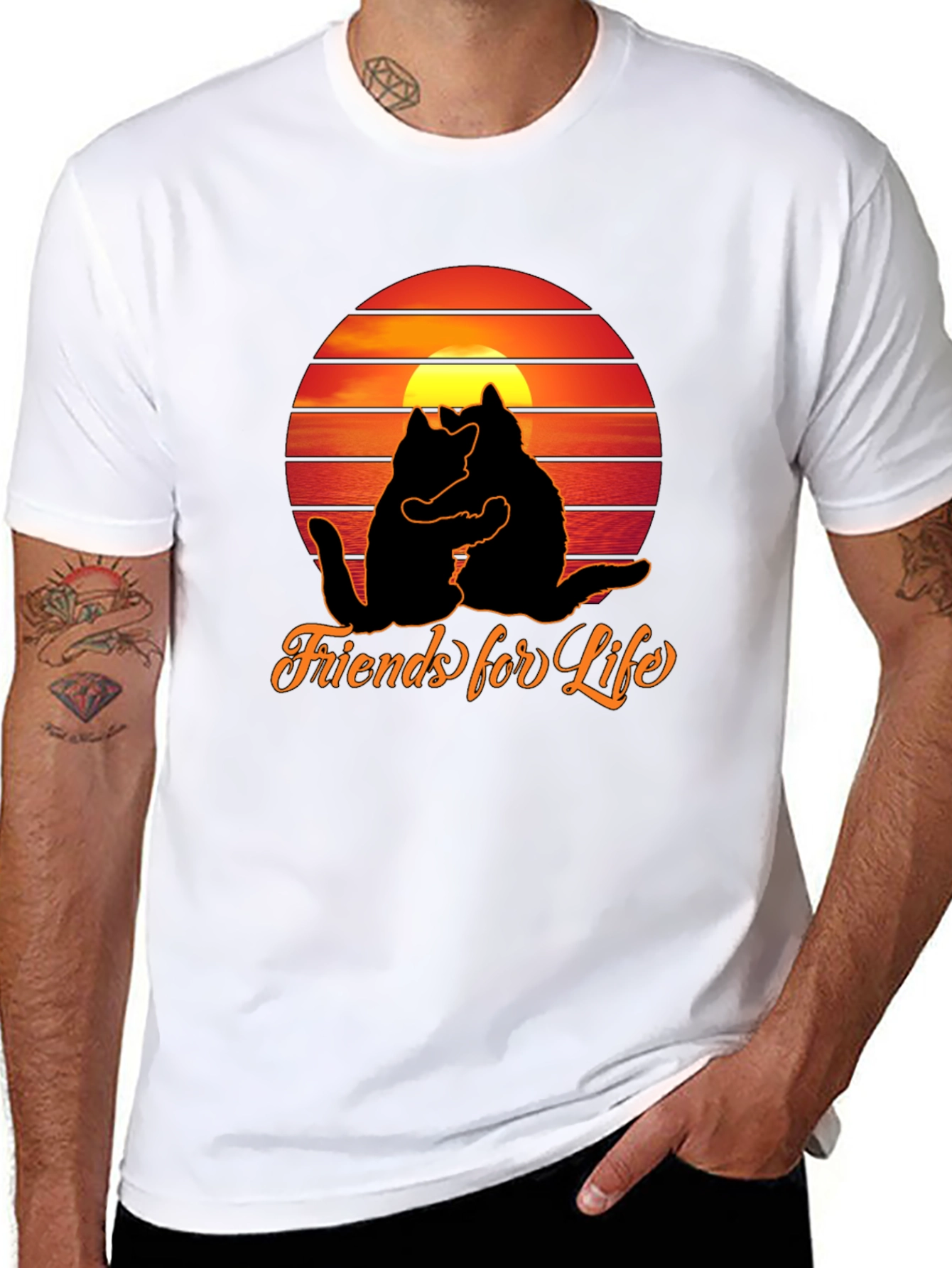 Friends For Life Cats Sunset Graphic T-Shirt