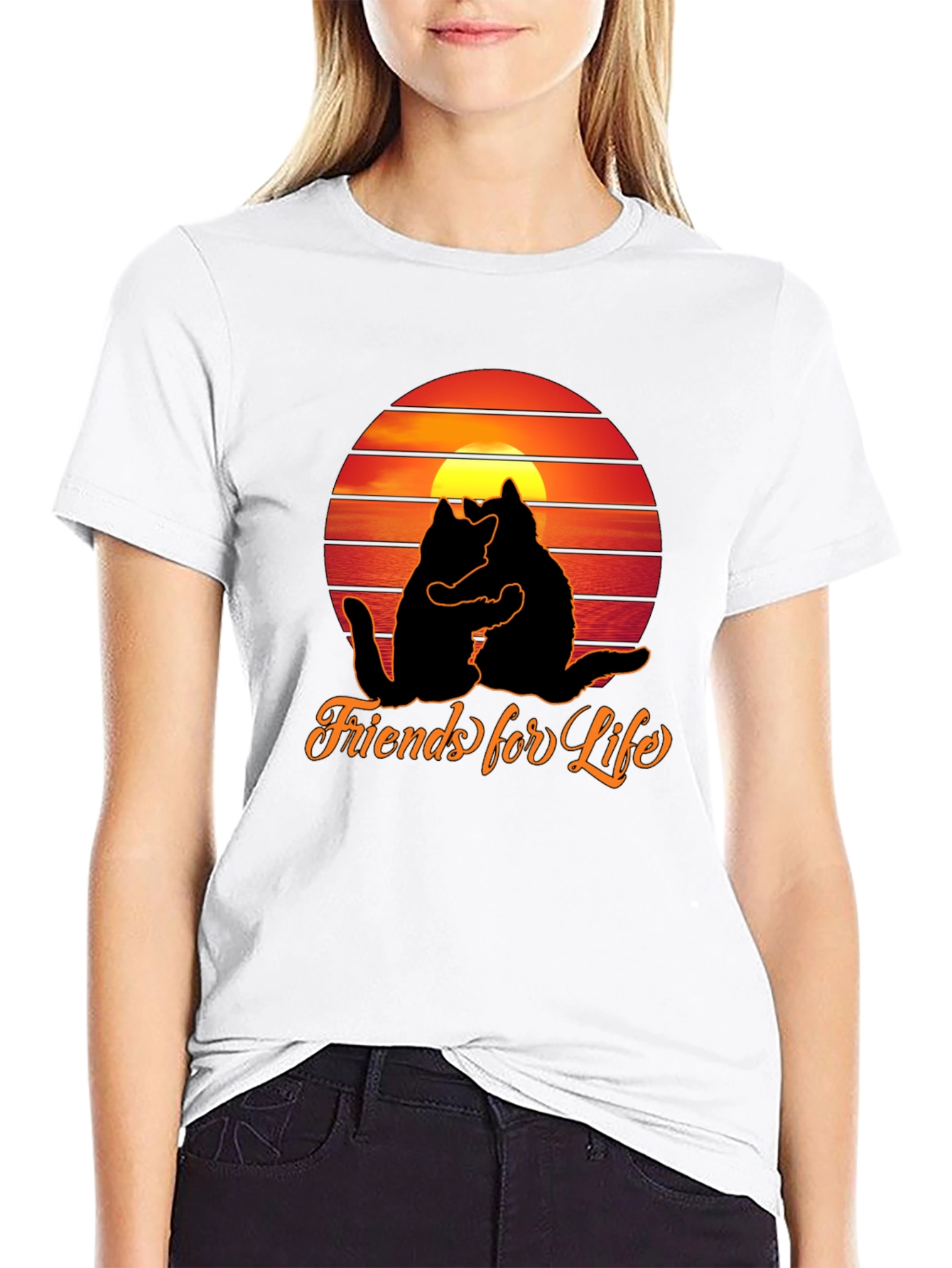 Friends For Life Cats Sunset Graphic T-Shirt