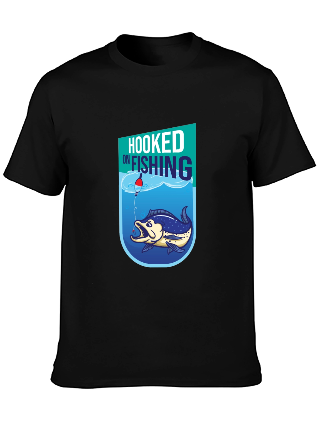Hooked on Fishing Graphic Tee - Black Cotton T-Shirt