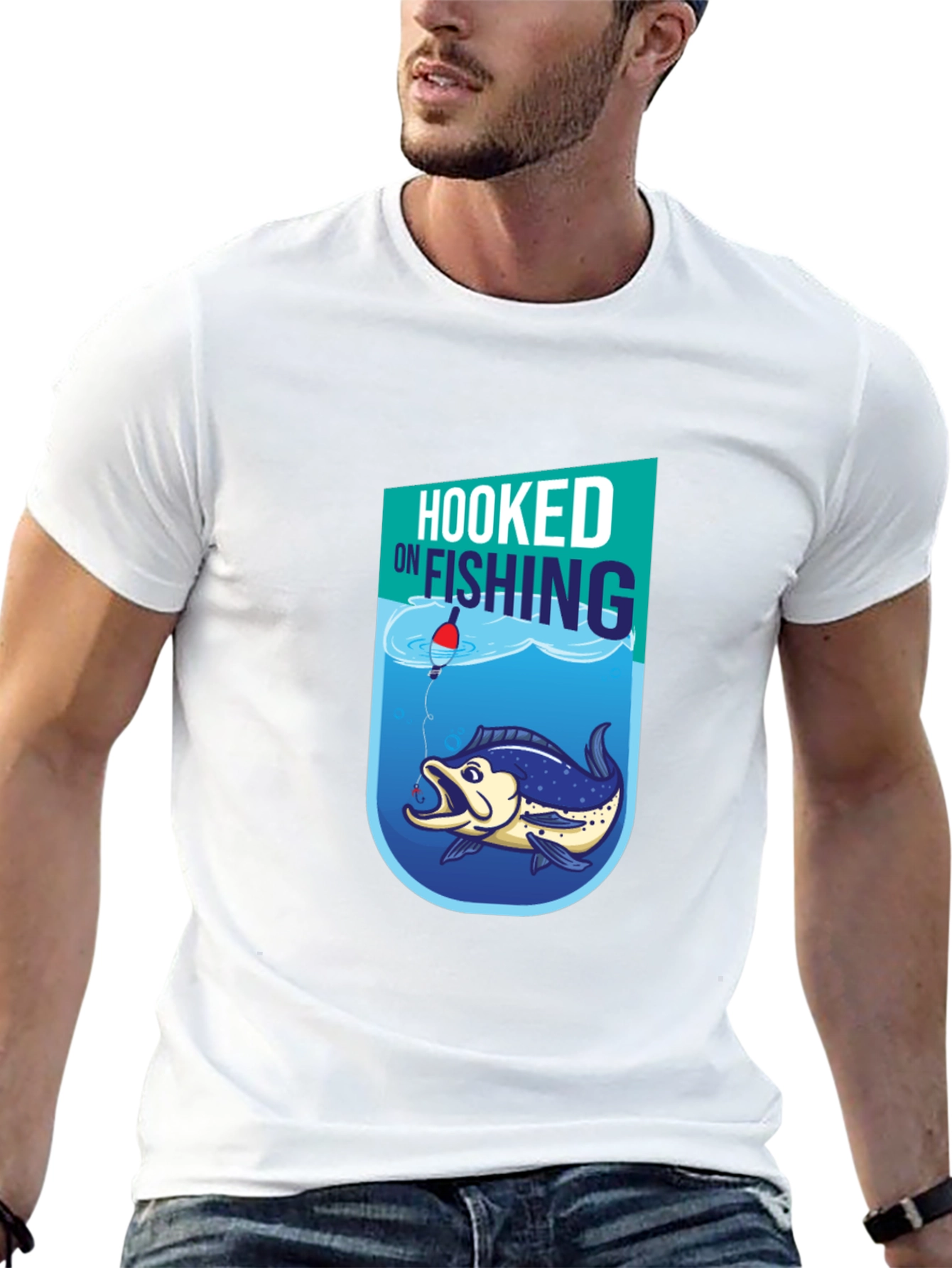 Hooked on Fishing Graphic Tee - Black Cotton T-Shirt