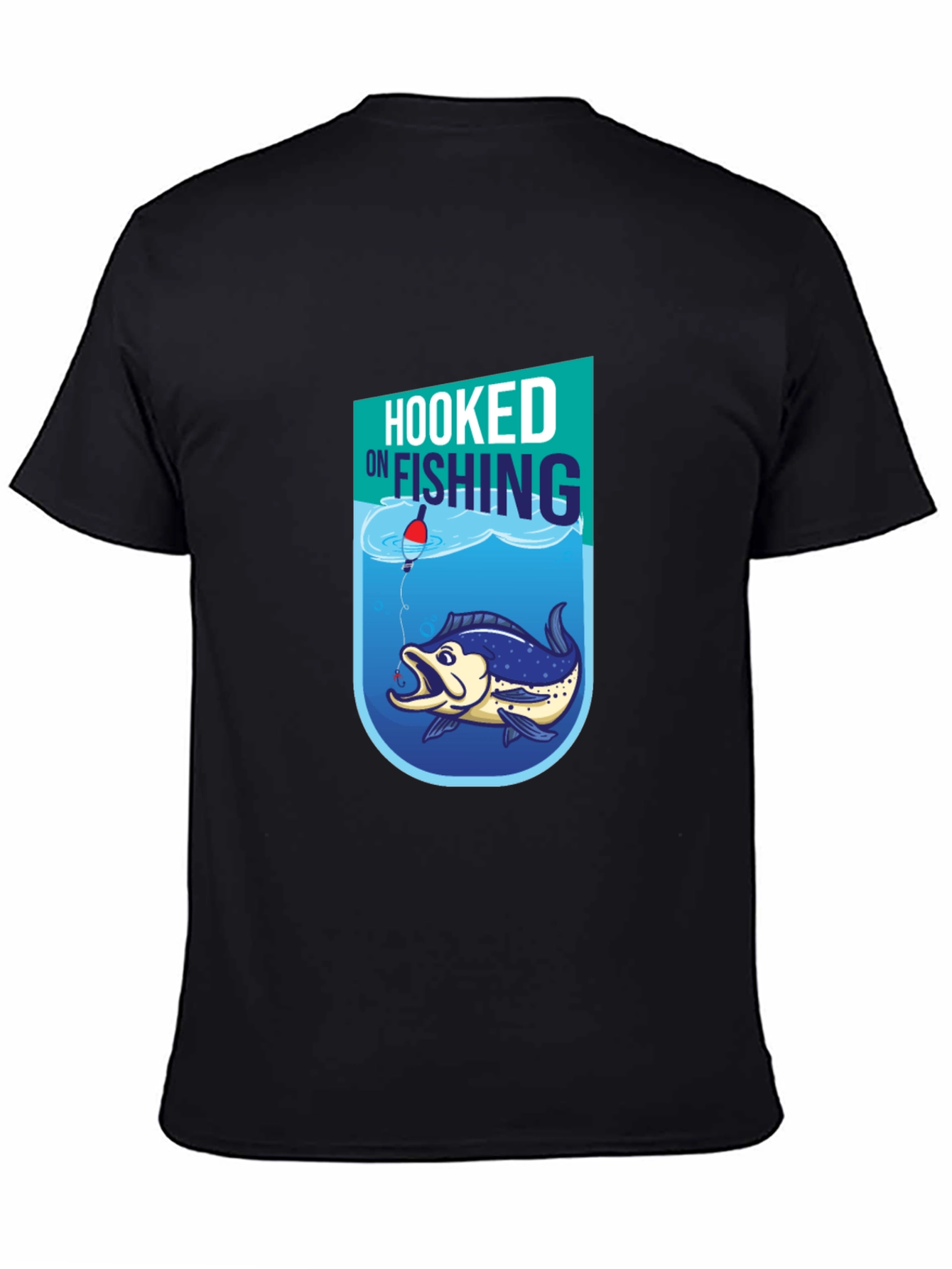 Hooked on Fishing Graphic Tee - Black Cotton T-Shirt