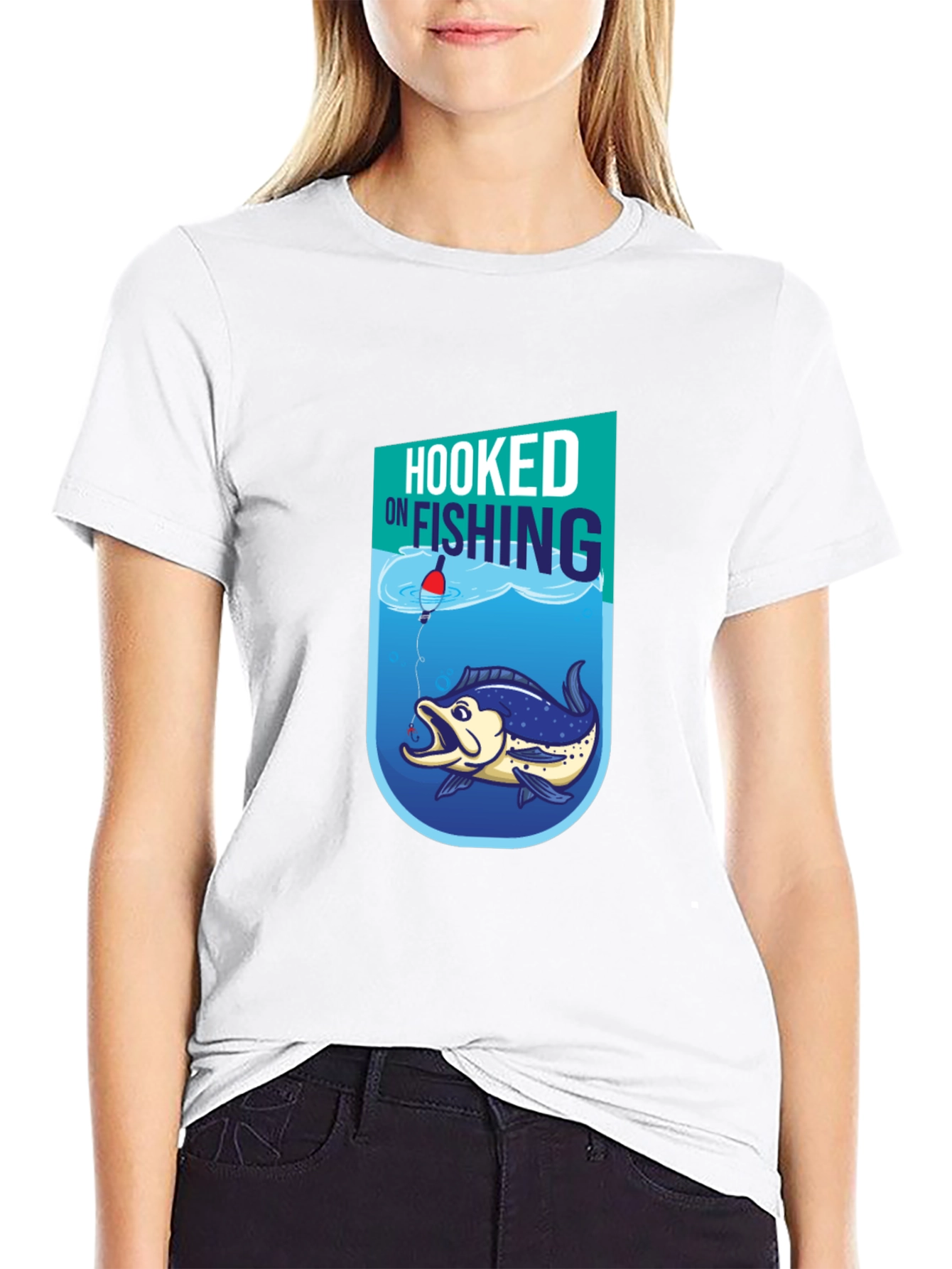 Hooked on Fishing Graphic Tee - Black Cotton T-Shirt