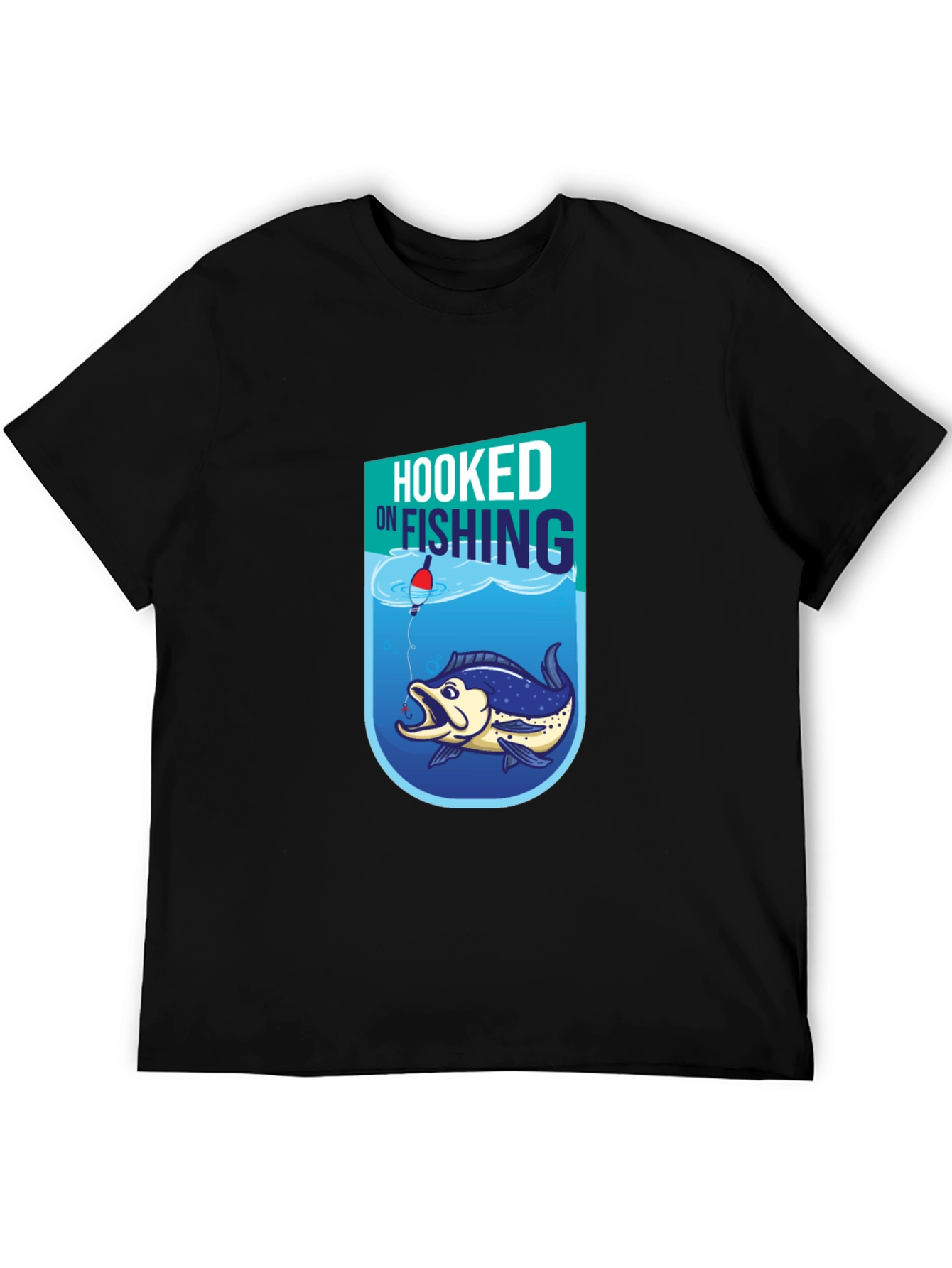 Hooked on Fishing Graphic Tee - Black Cotton T-Shirt
