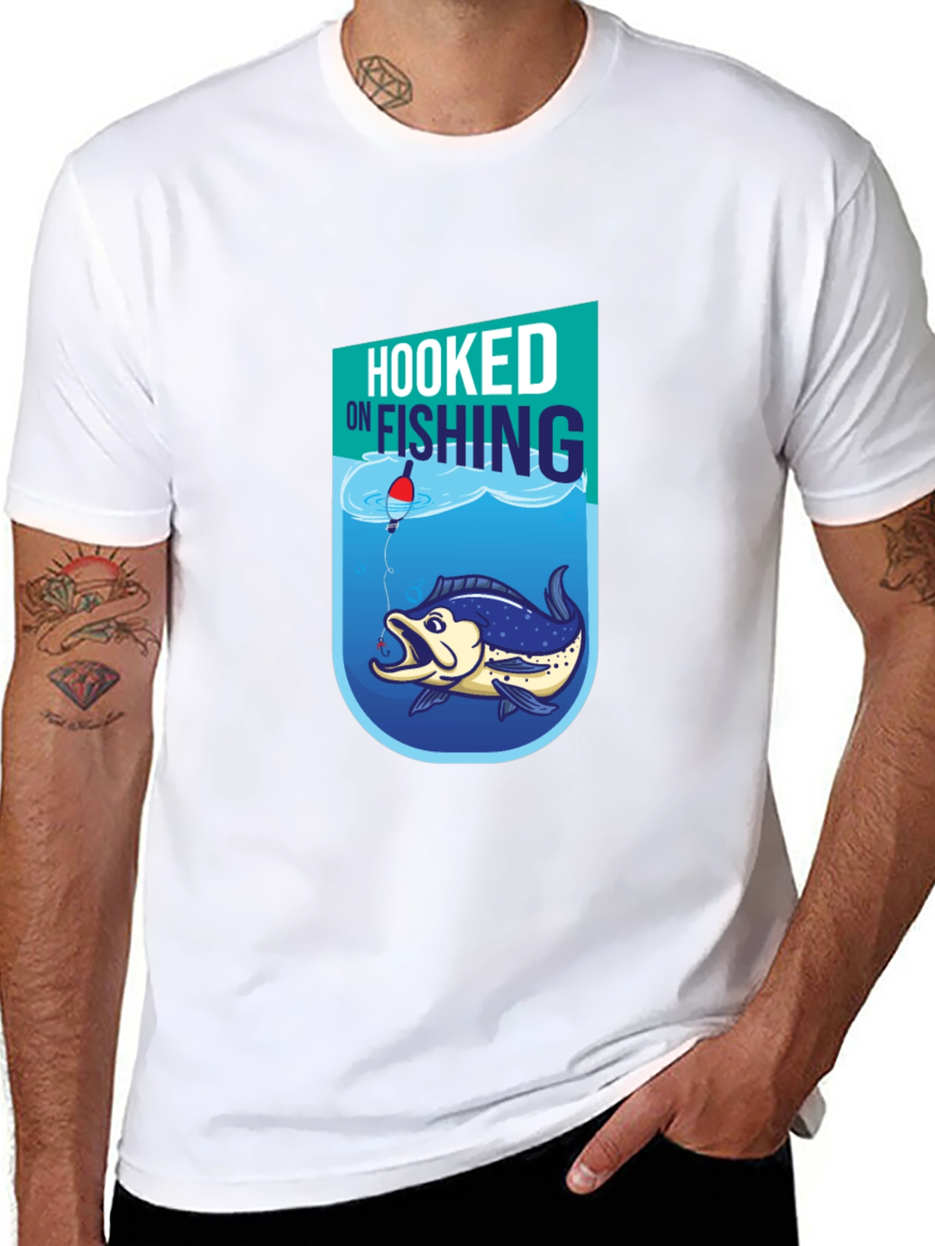 Hooked on Fishing Graphic Tee - Black Cotton T-Shirt