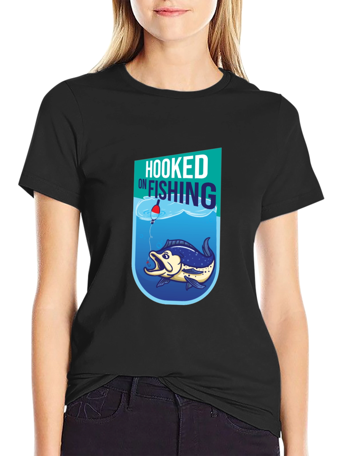 Hooked on Fishing Graphic Tee - Black Cotton T-Shirt