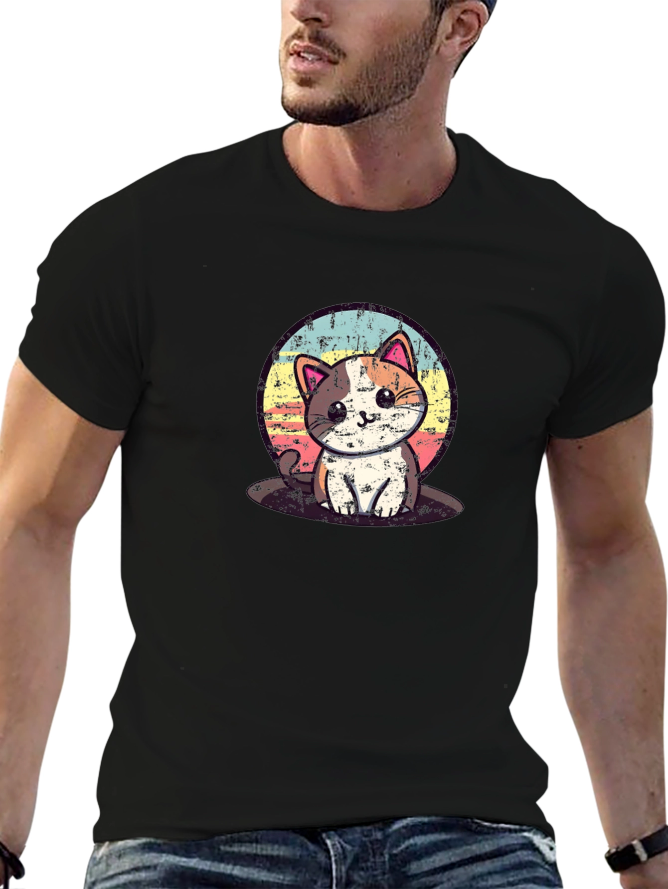 Cute Kitten Graphic Tee - Soft Black Cotton Shirt