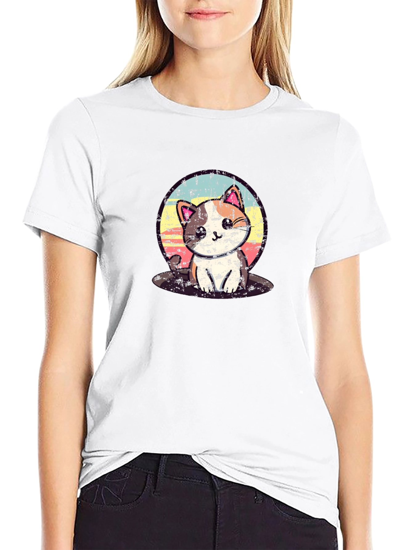 Cute Kitten Graphic Tee - Soft Black Cotton Shirt