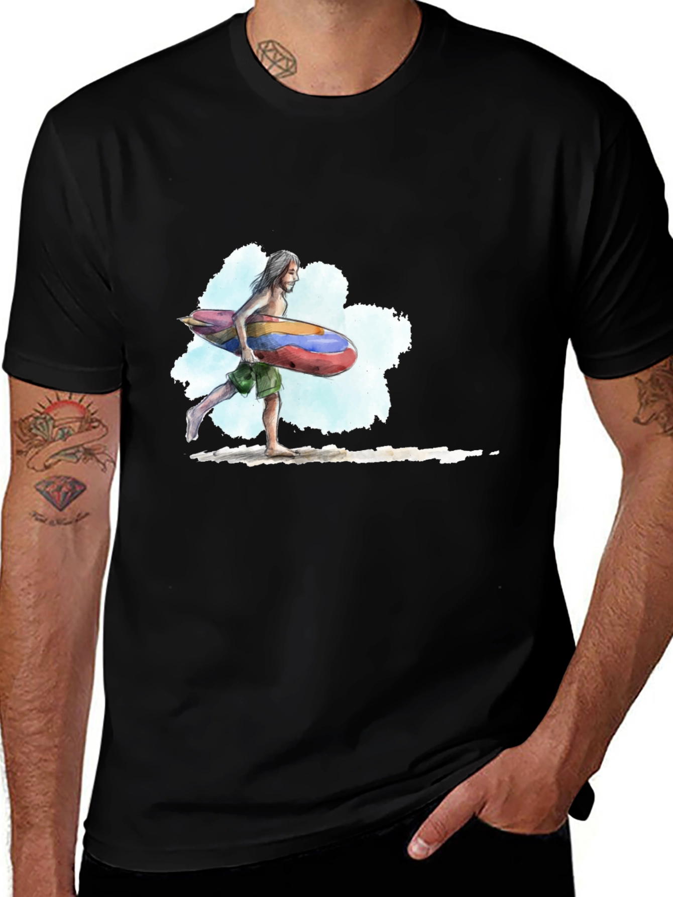 Surfer Dude Graphic Black Tee