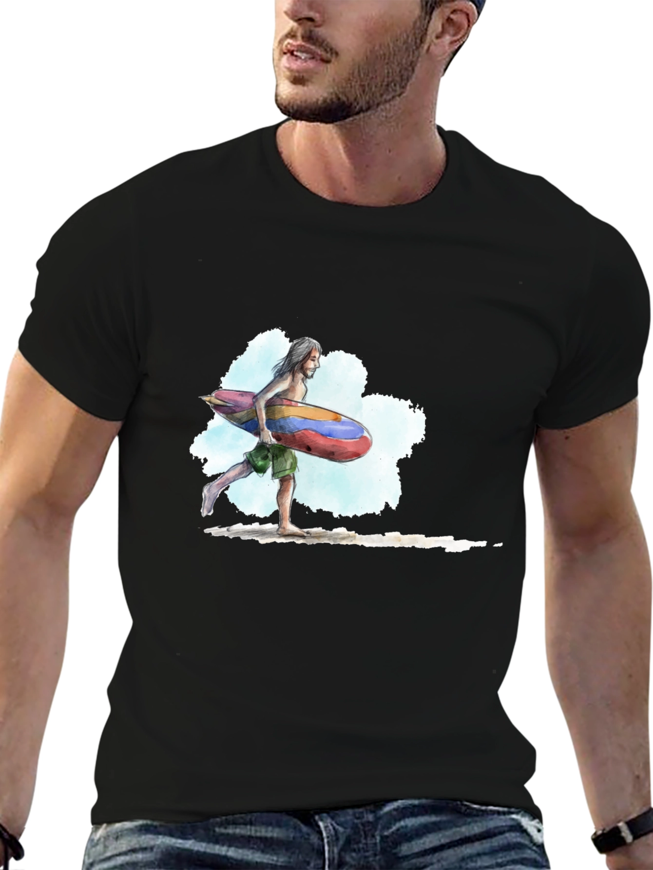 Surfer Dude Graphic Black Tee