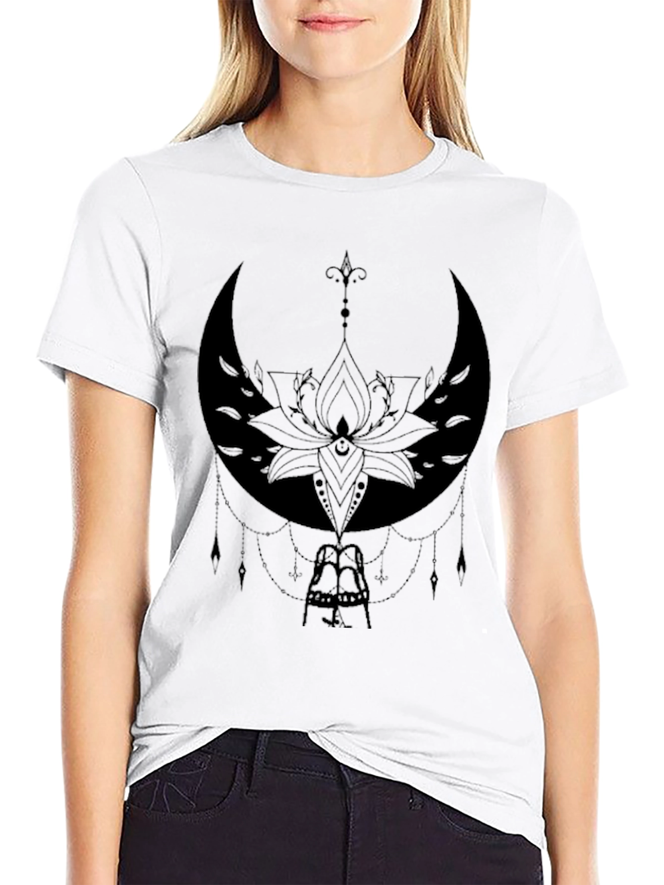 Mystic Moon Lotus Graphic Tee - Black