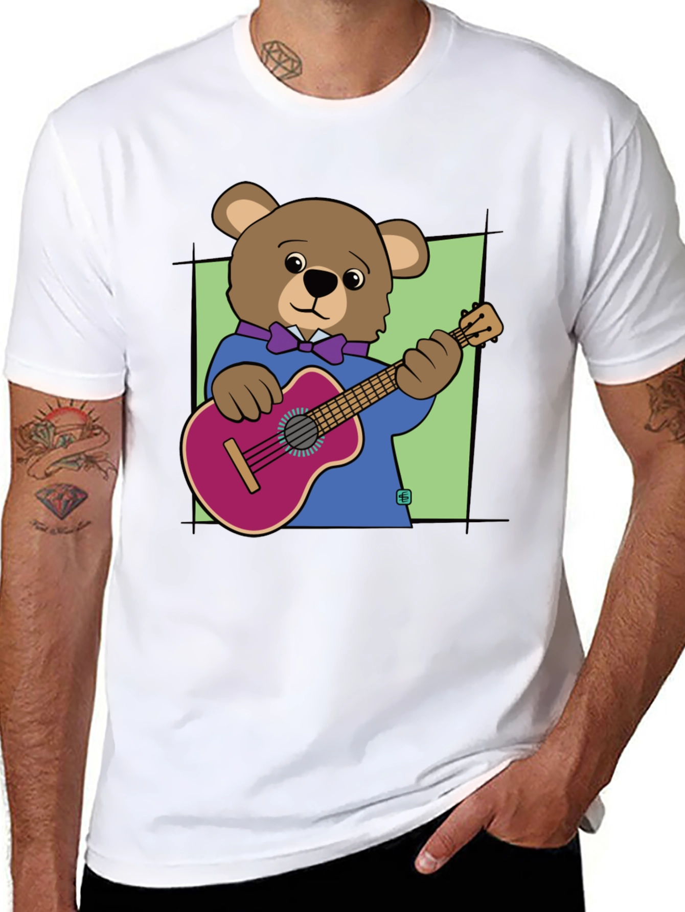 Bear Playing Guitar Graphic Tee - Cool Musician T-Shirt