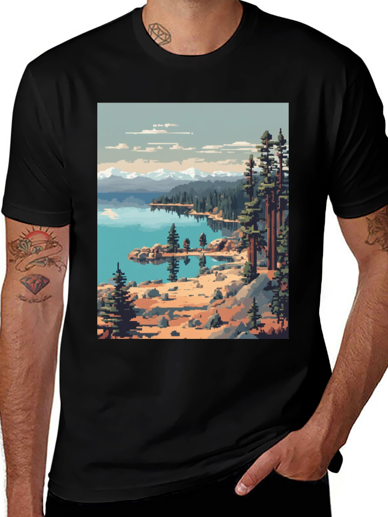 Pixel Art Nature Scene Graphic Tee