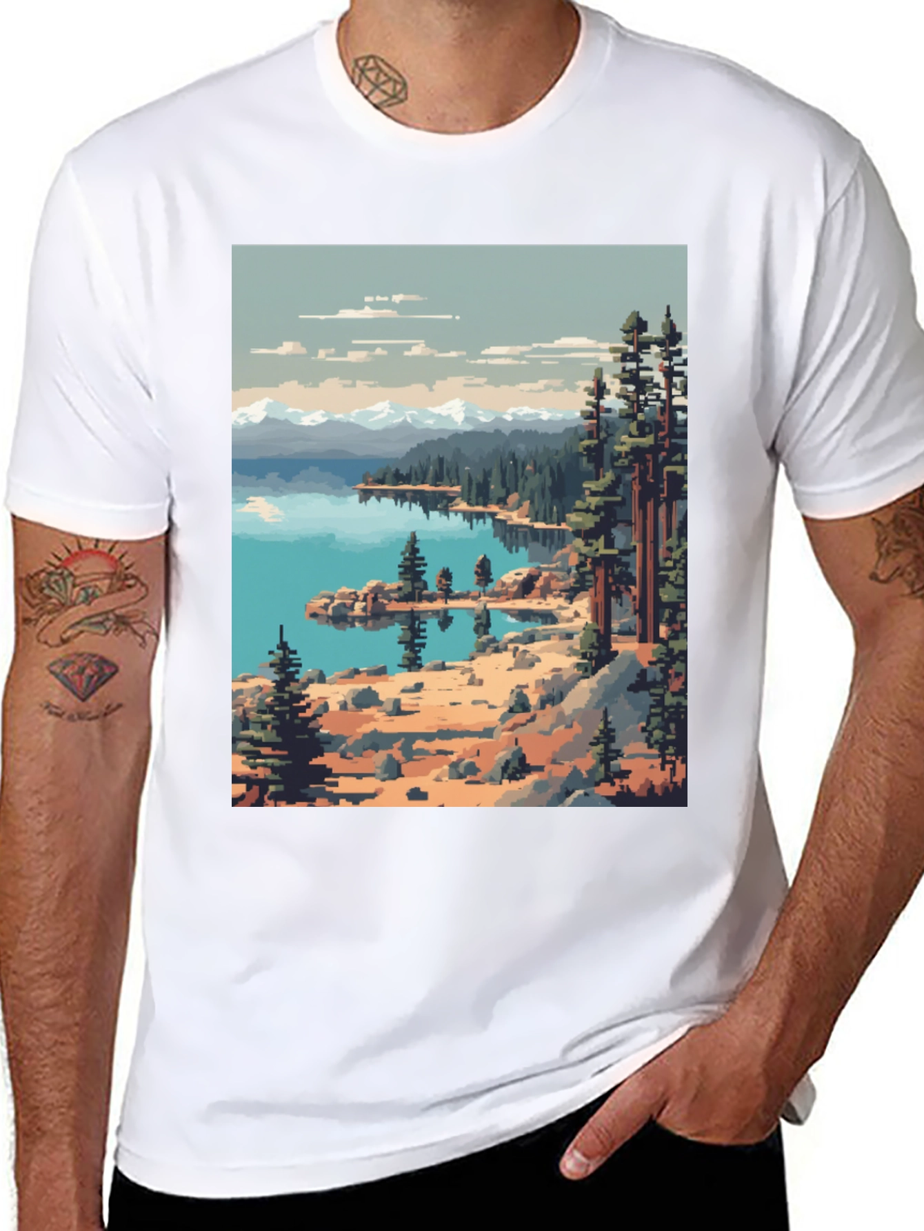Pixel Art Nature Scene Graphic Tee