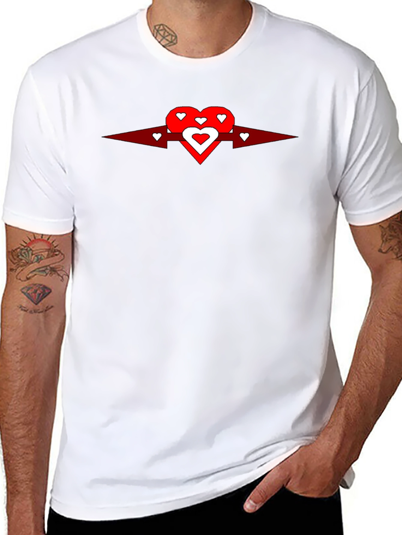 Heart Arrow Graphic Tee - Black Cotton Casual Shirt