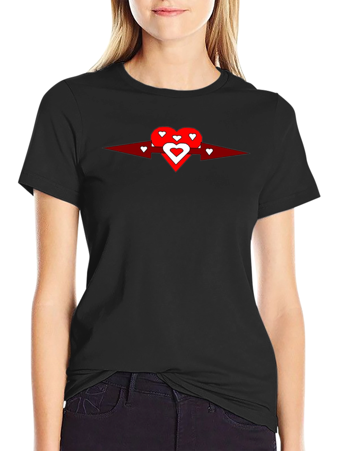 Heart Arrow Graphic Tee - Black Cotton Casual Shirt