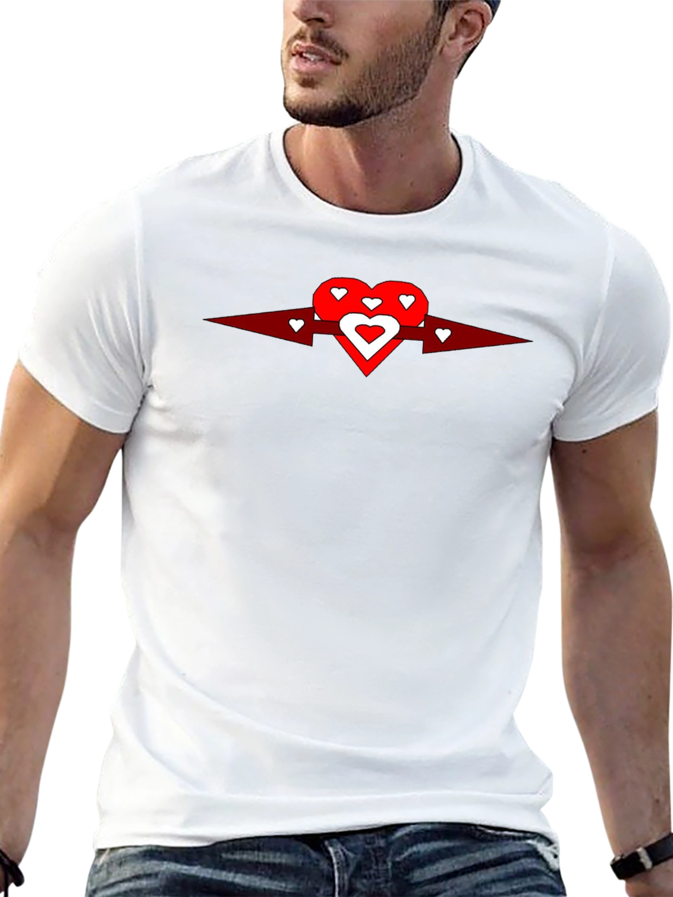 Heart Arrow Graphic Tee - Black Cotton Casual Shirt