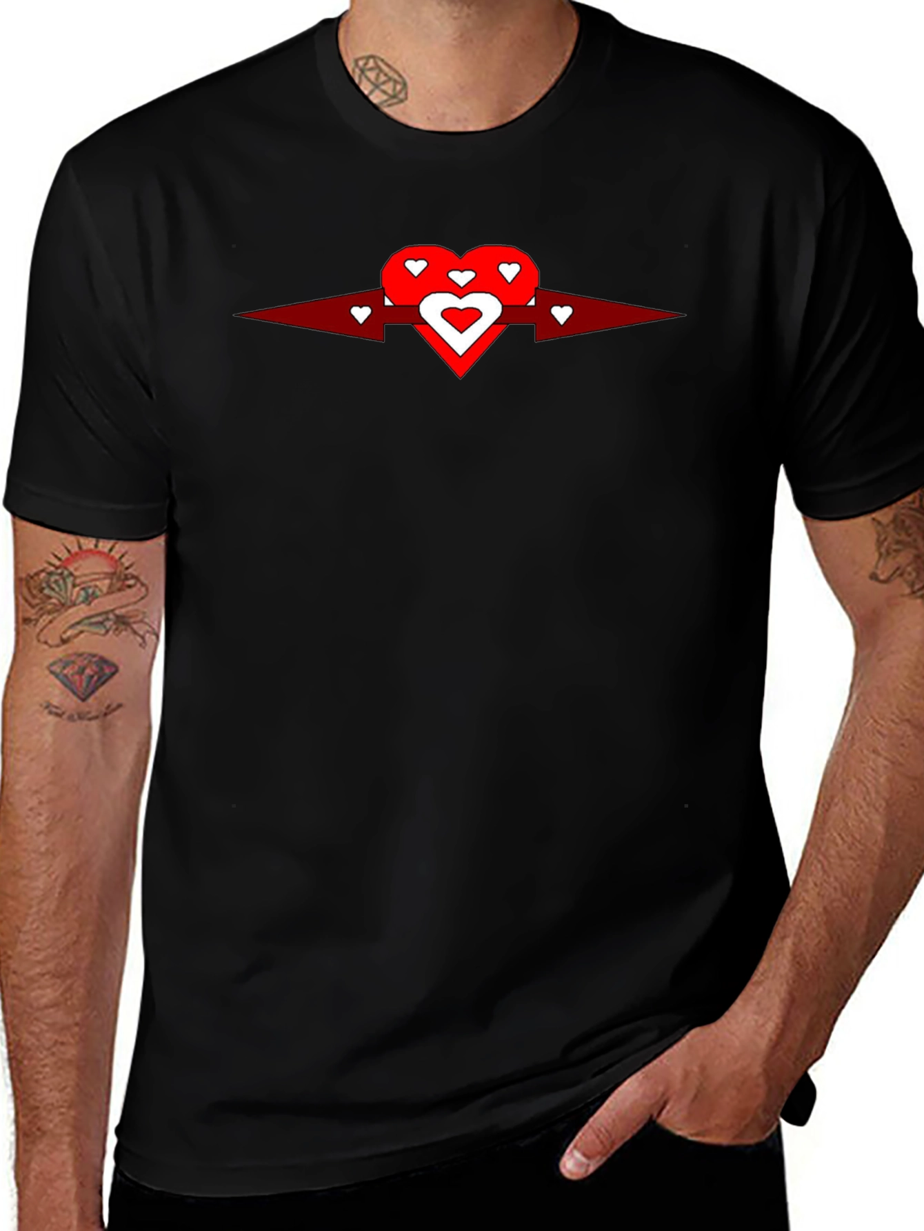 Heart Arrow Graphic Tee - Black Cotton Casual Shirt