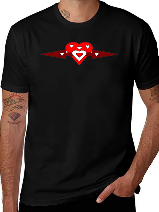 Heart Arrow Graphic Tee - Black Cotton Casual Shirt