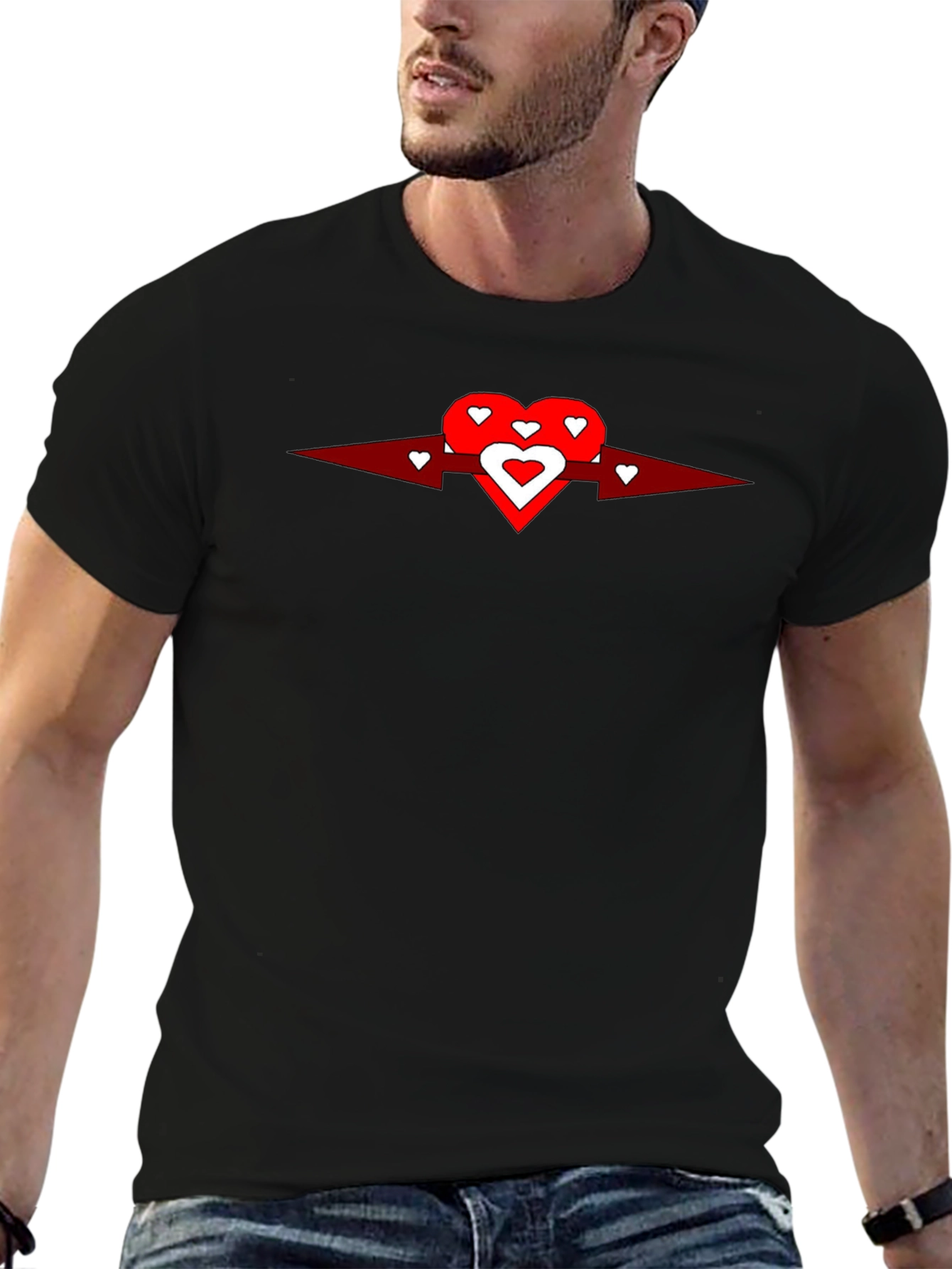 Heart Arrow Graphic Tee - Black Cotton Casual Shirt