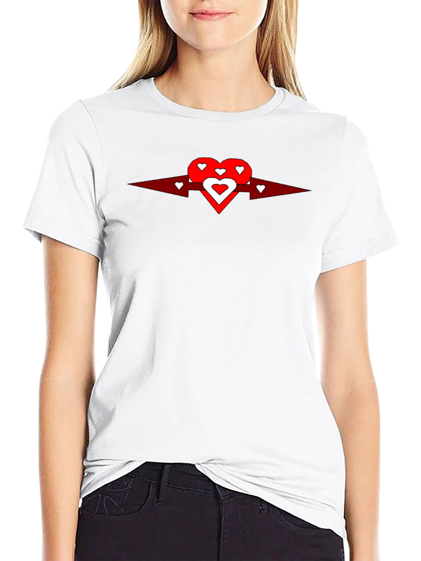 Heart Arrow Graphic Tee - Black Cotton Casual Shirt